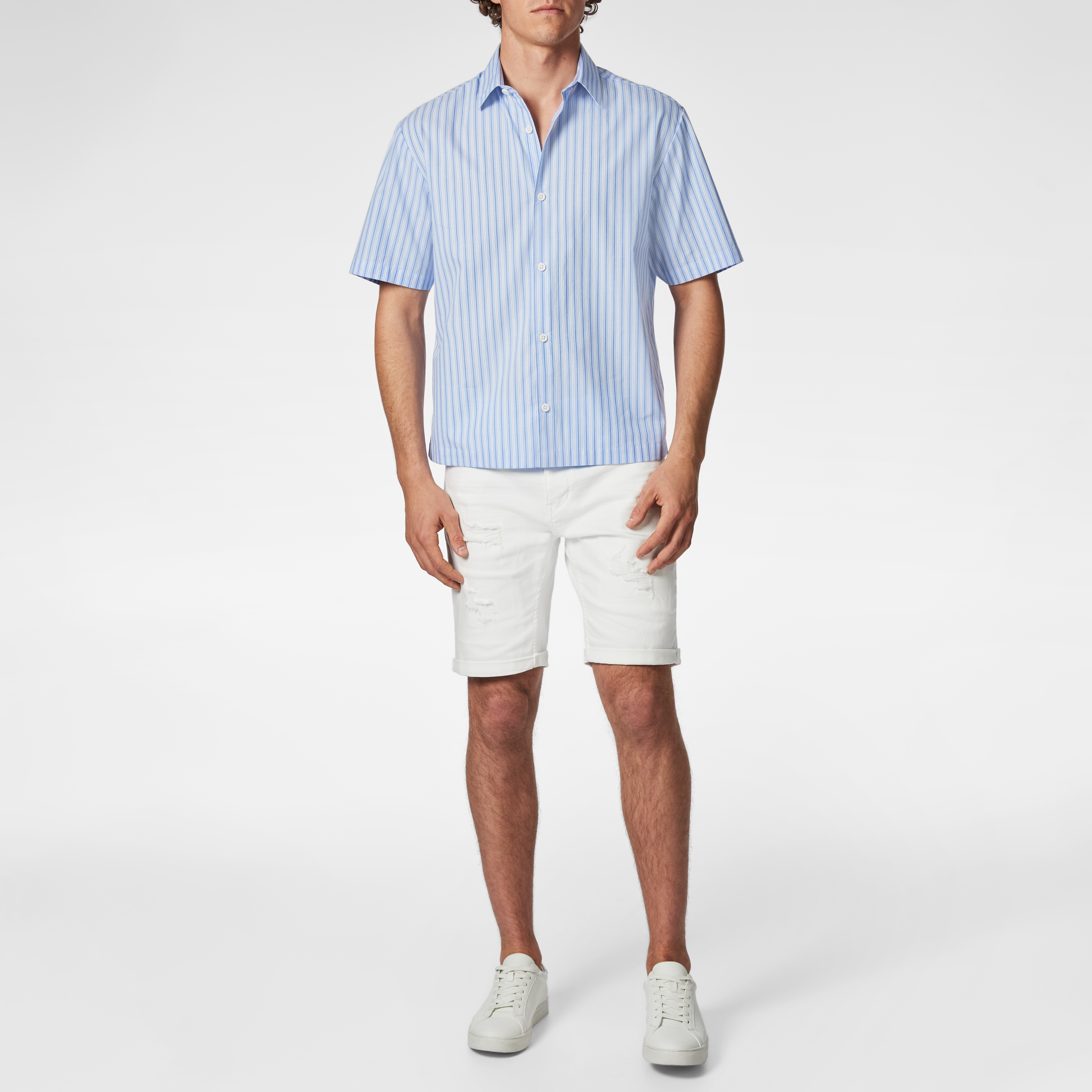 Light Blue Benny Stripe Boxy Fit Short Sleeve Shirt