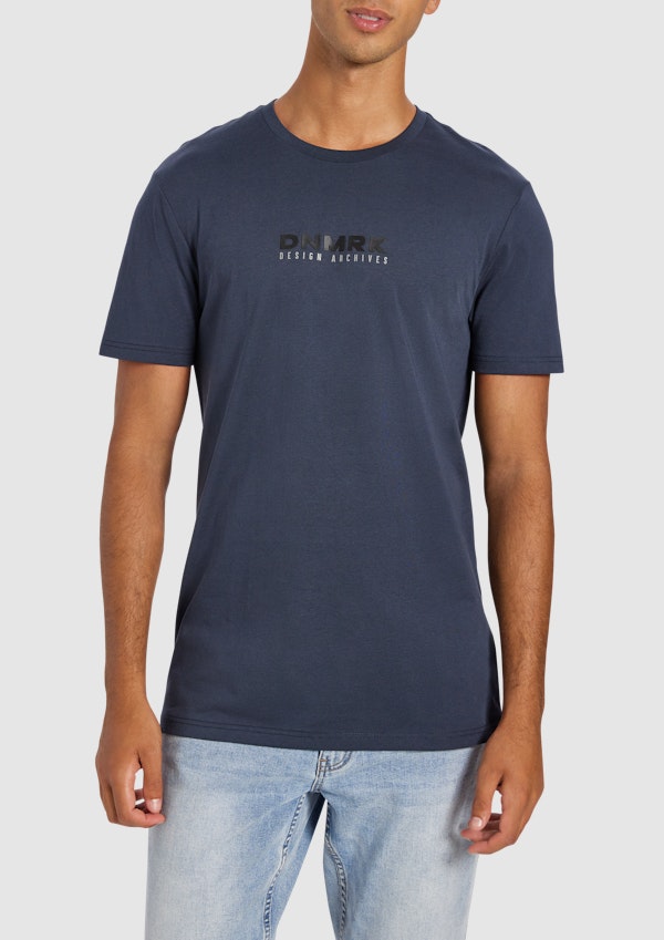 Steel Blue Vector Graphic Longline Crew Neck Tee