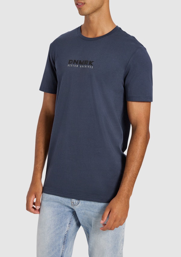 Steel Blue Vector Graphic Longline Crew Neck Tee