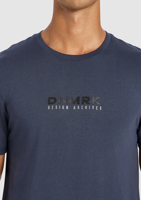 Steel Blue Vector Graphic Longline Crew Neck Tee