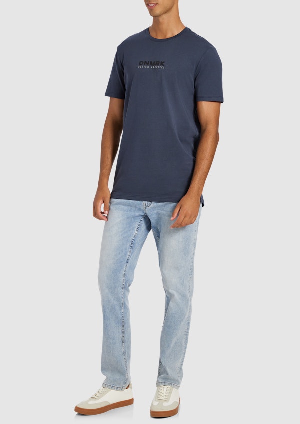 Steel Blue Vector Graphic Longline Crew Neck Tee