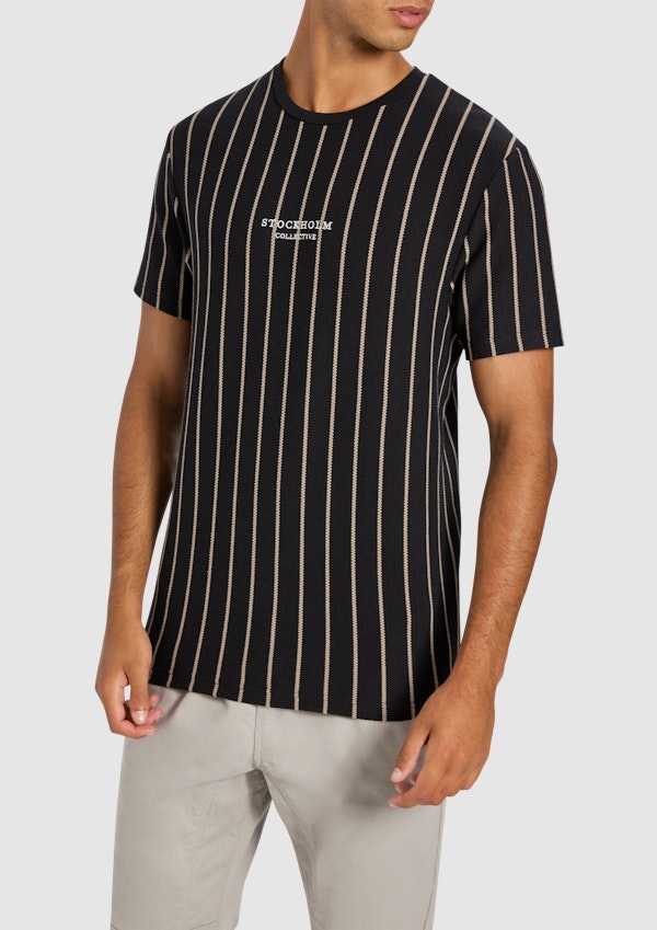 Black Visby Stripe Crew Neck Tee
