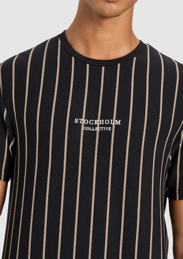 Black Visby Stripe Crew Neck Tee