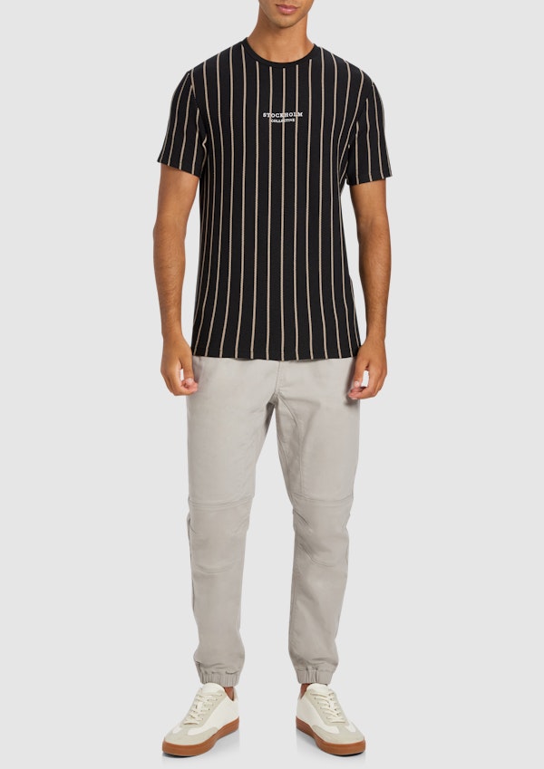 Black Visby Stripe Crew Neck Tee