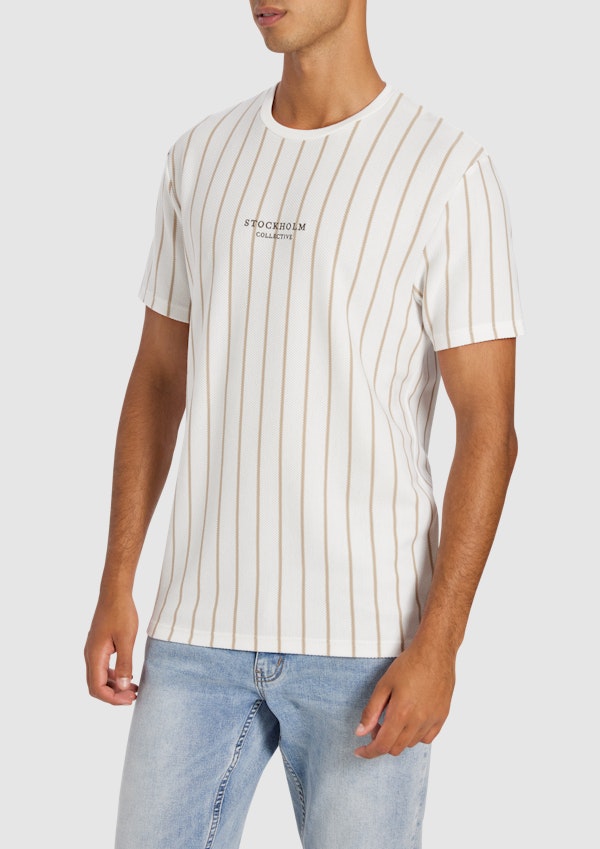 Off White Visby Stripe Crew Neck Tee
