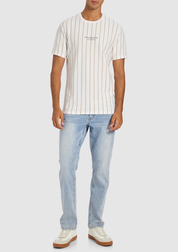 Off White Visby Stripe Crew Neck Tee
