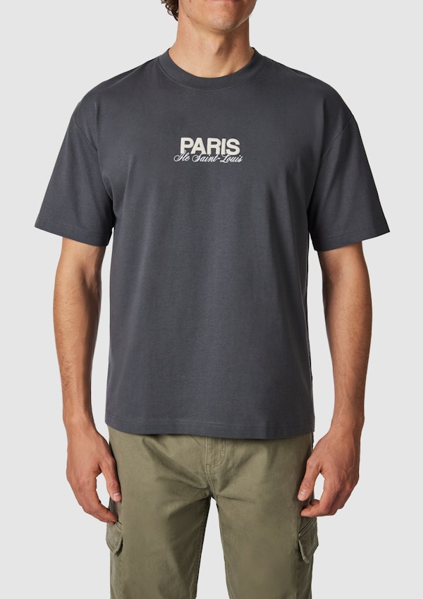 Charcoal Clinton Boxy Graphic Crew Neck Tee