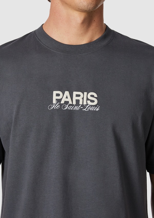 Charcoal Clinton Boxy Graphic Crew Neck Tee