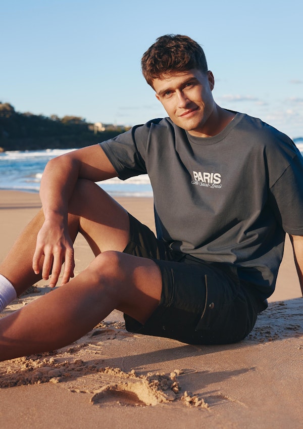 Charcoal Clinton Boxy Graphic Crew Neck Tee