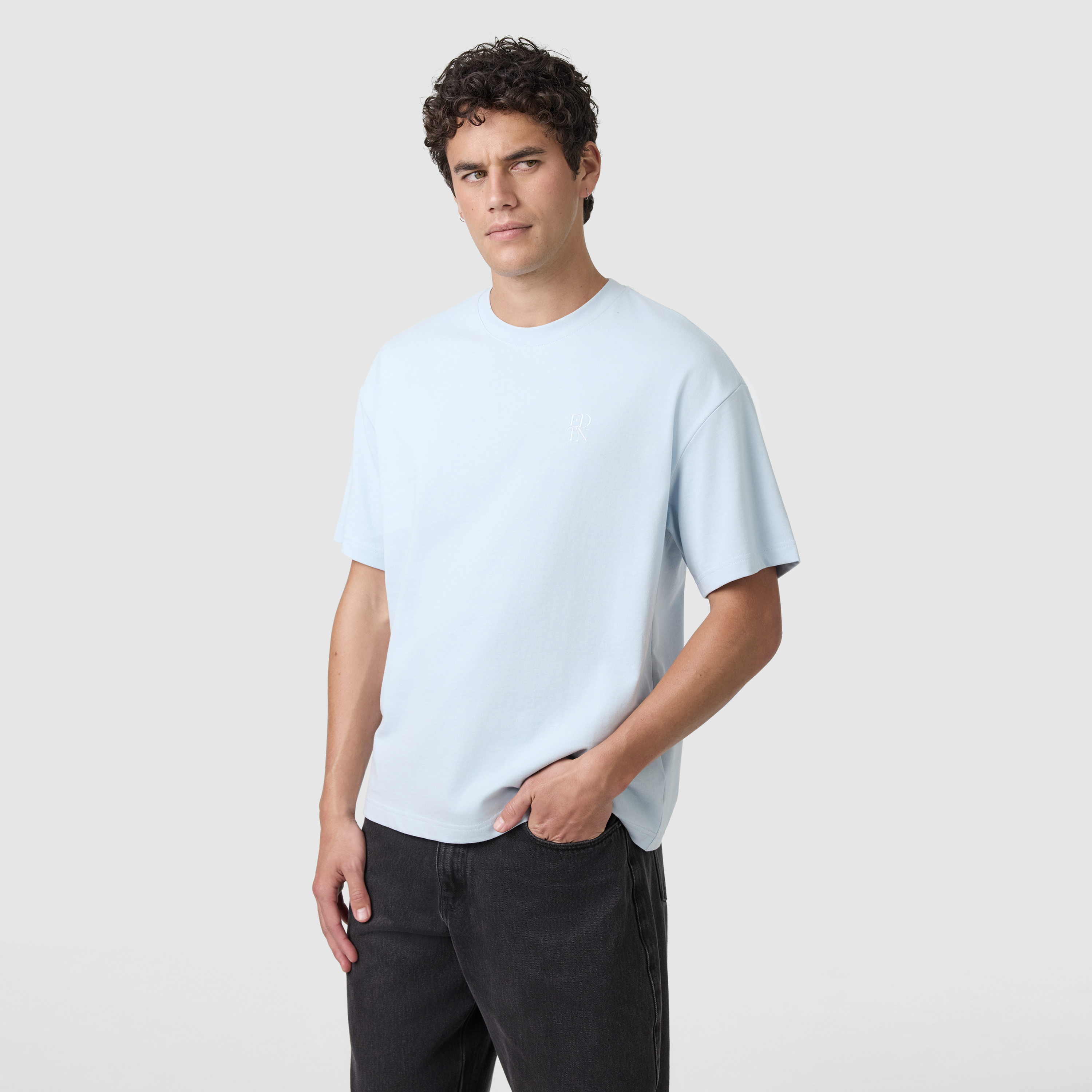 Light Blue Cole Boxy Crew Neck Tee