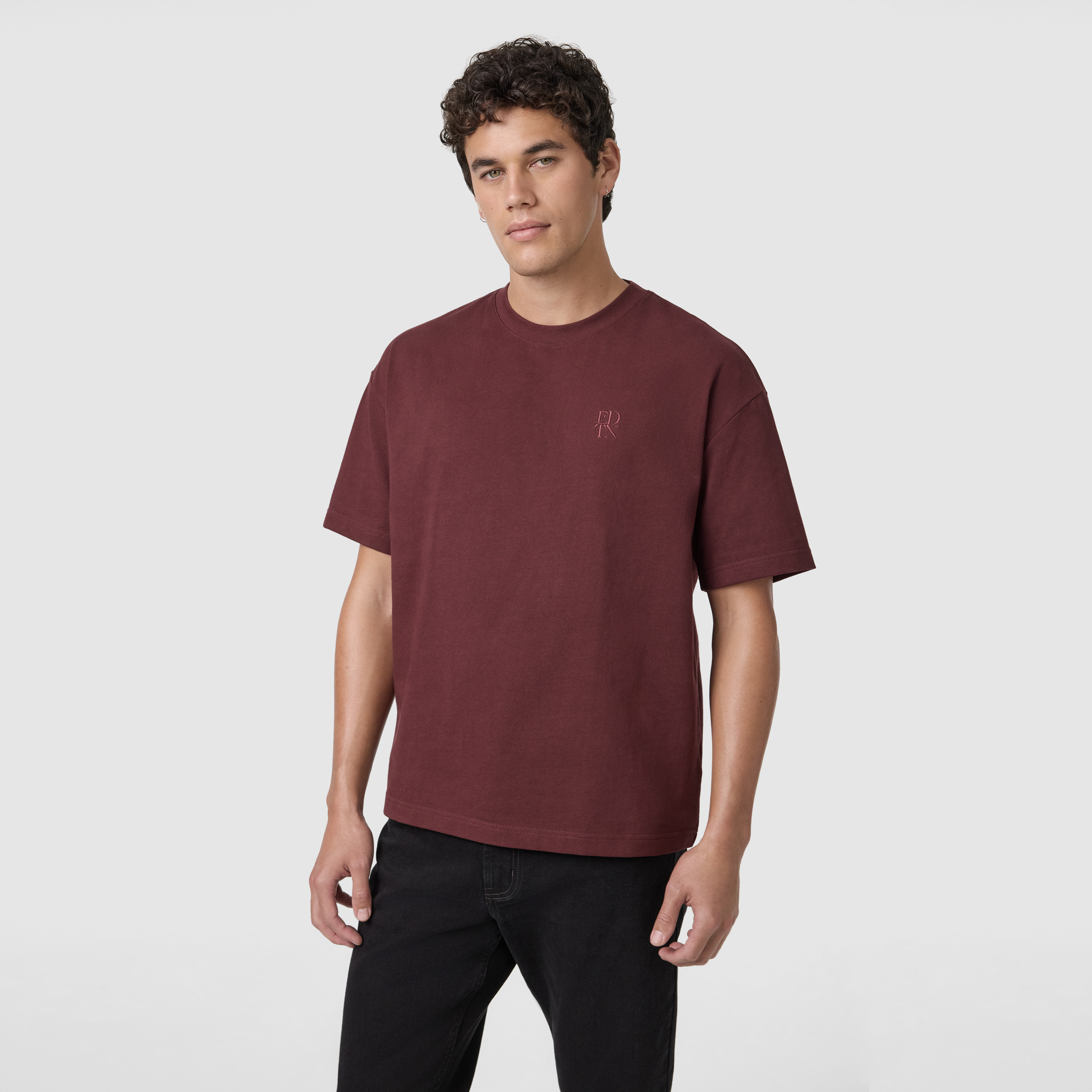 Wine Cole Boxy Crew Neck Tee