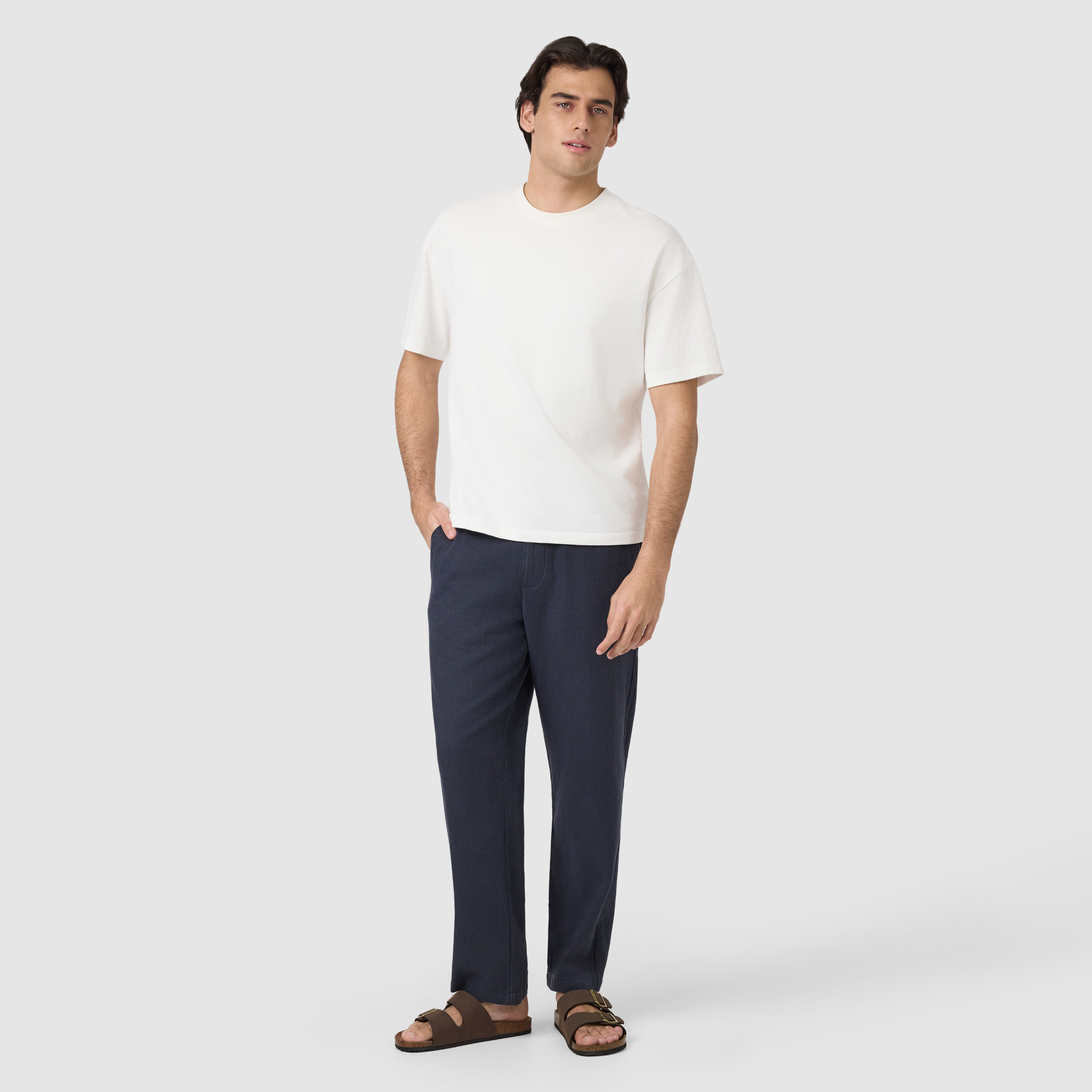 Navy Cabana Linen Blend Pant