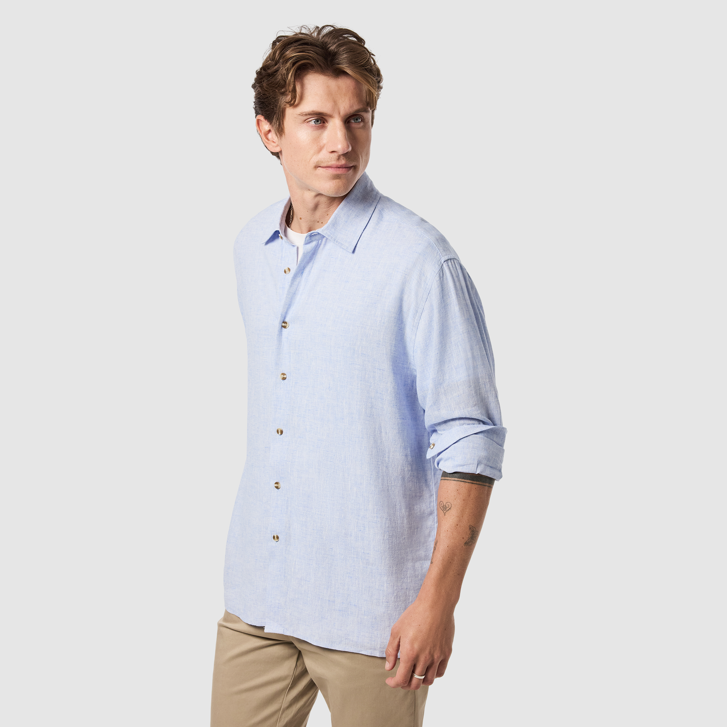 Light Blue Kieran Linen Blend Shirt
