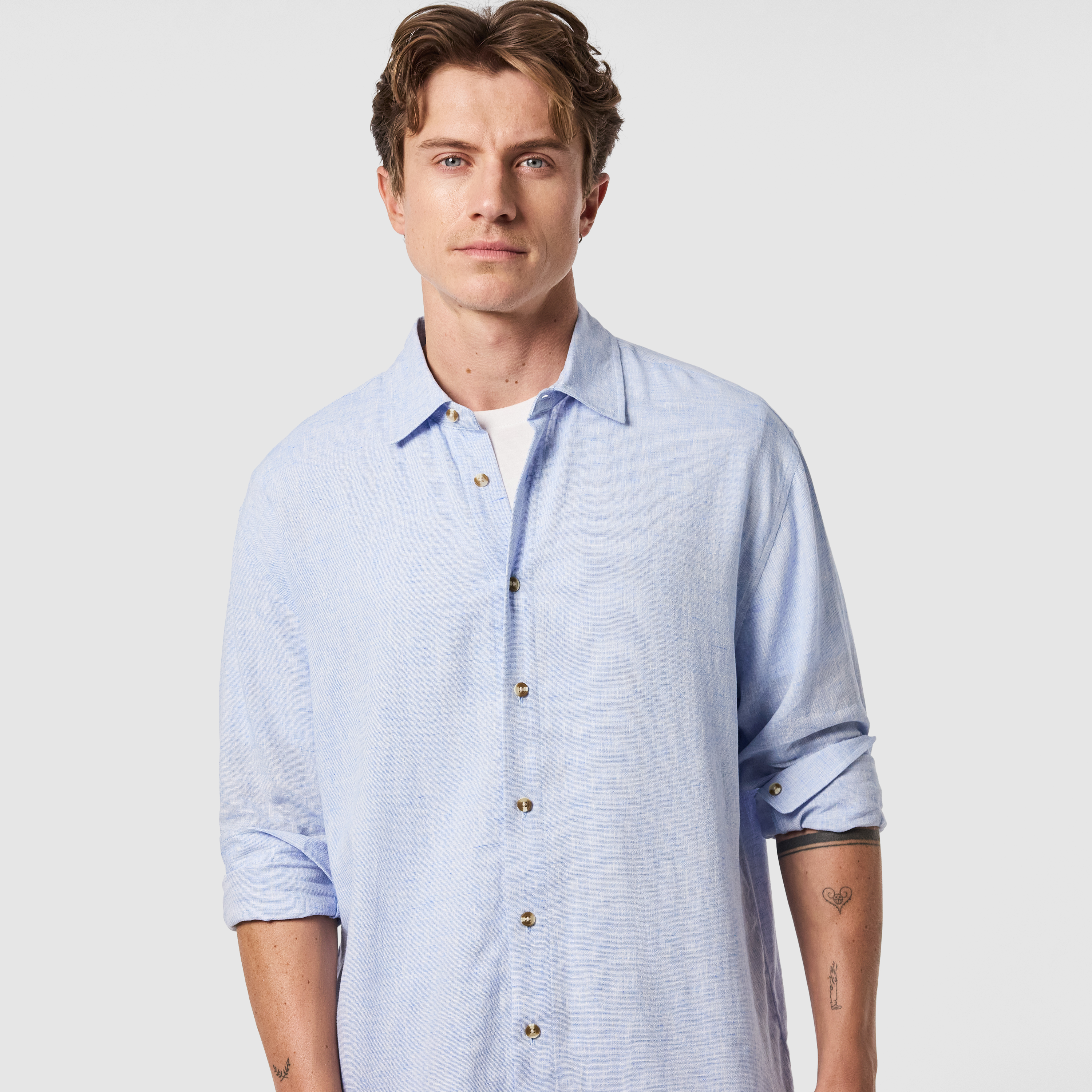 Light Blue Kieran Linen Blend Shirt