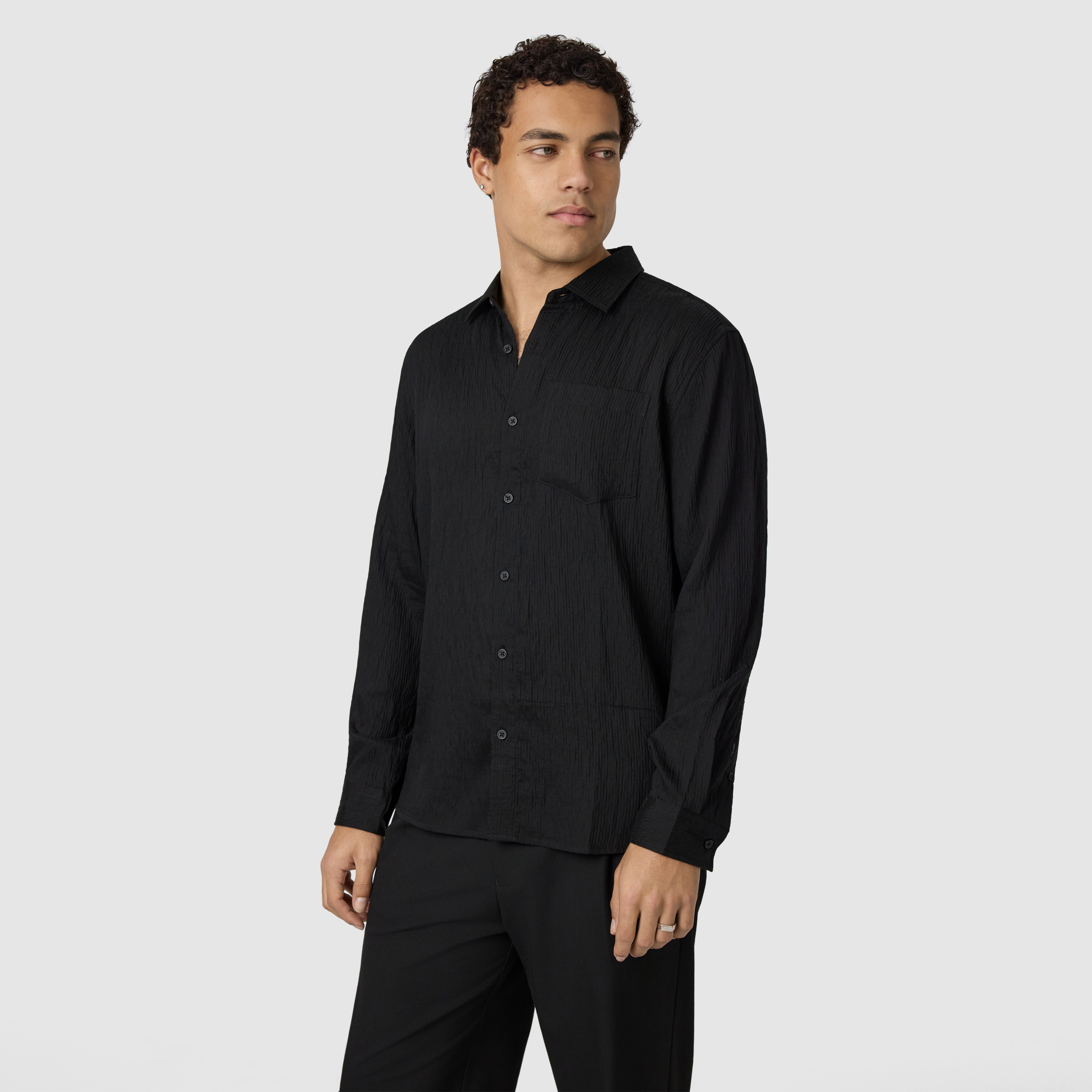 Black Byron Self Stripe Shirt