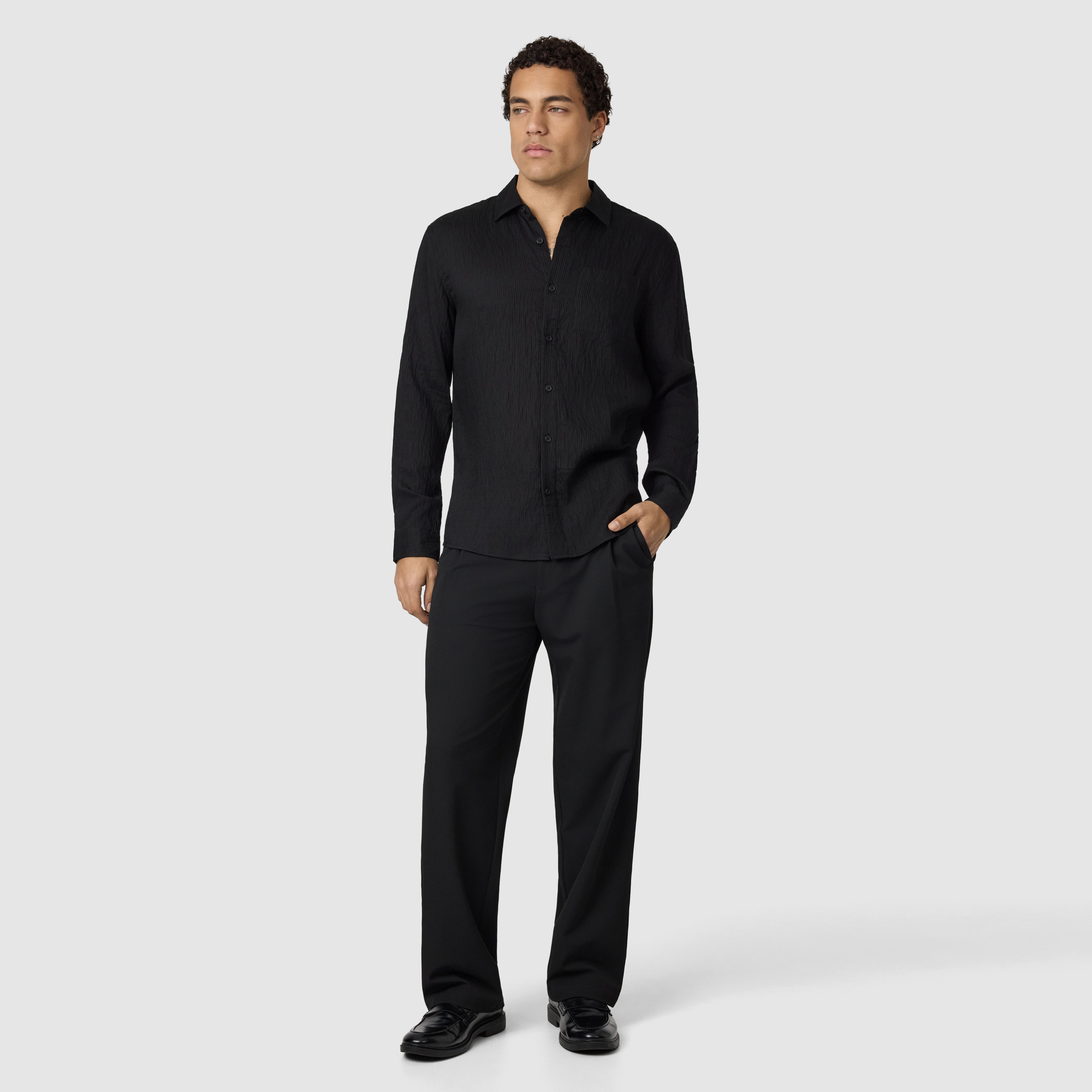 Black Byron Self Stripe Shirt