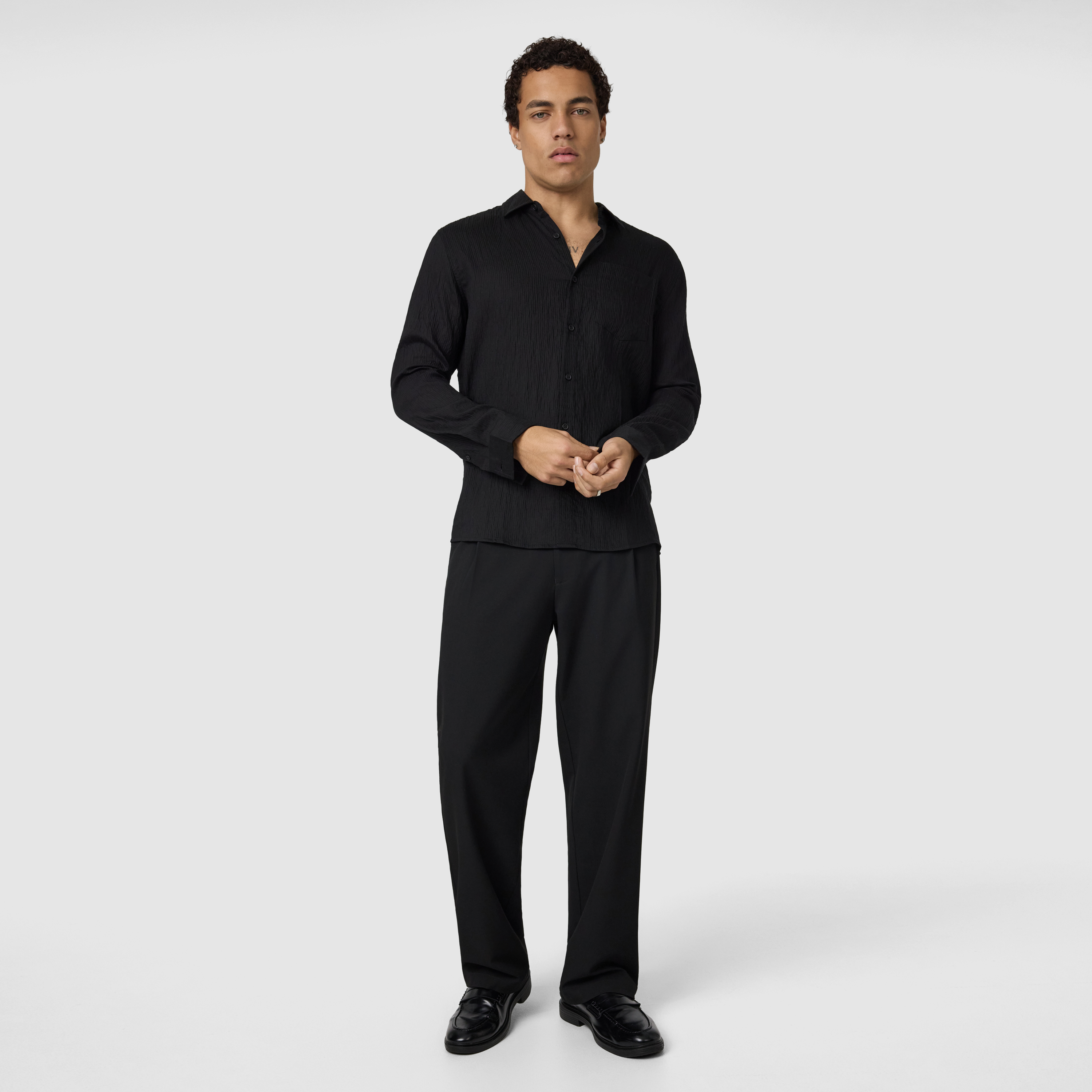 Black Byron Self Stripe Shirt