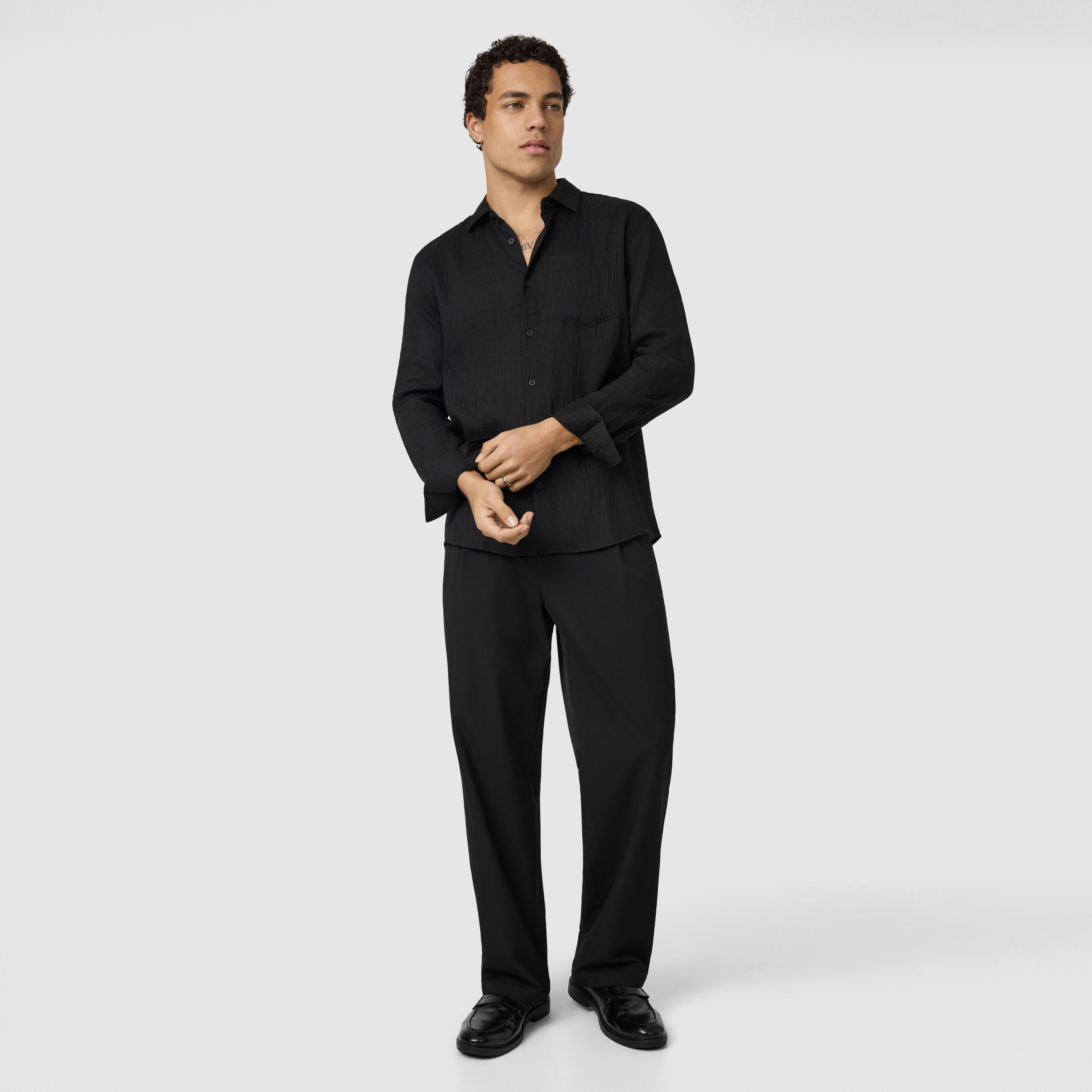 Black Byron Self Stripe Shirt