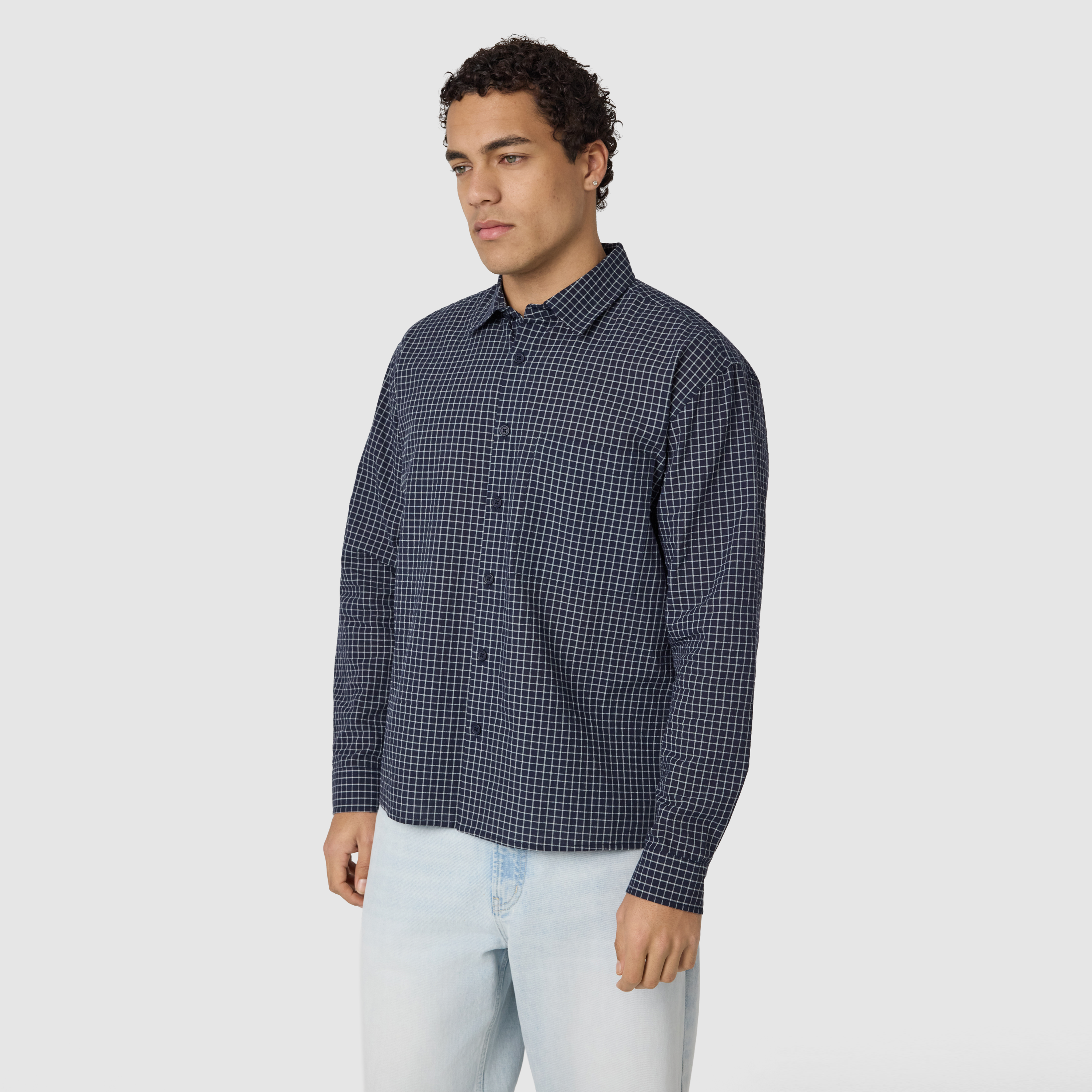 Navy Johnson Boxy Check Shirt