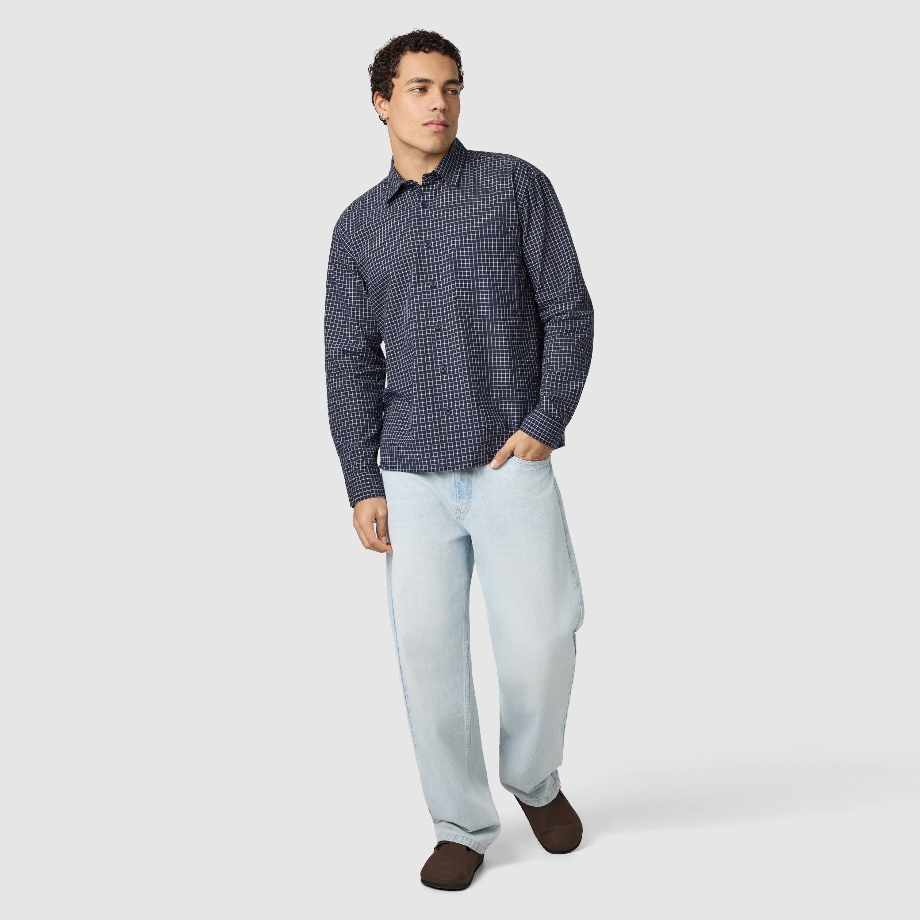 Navy Johnson Boxy Check Shirt
