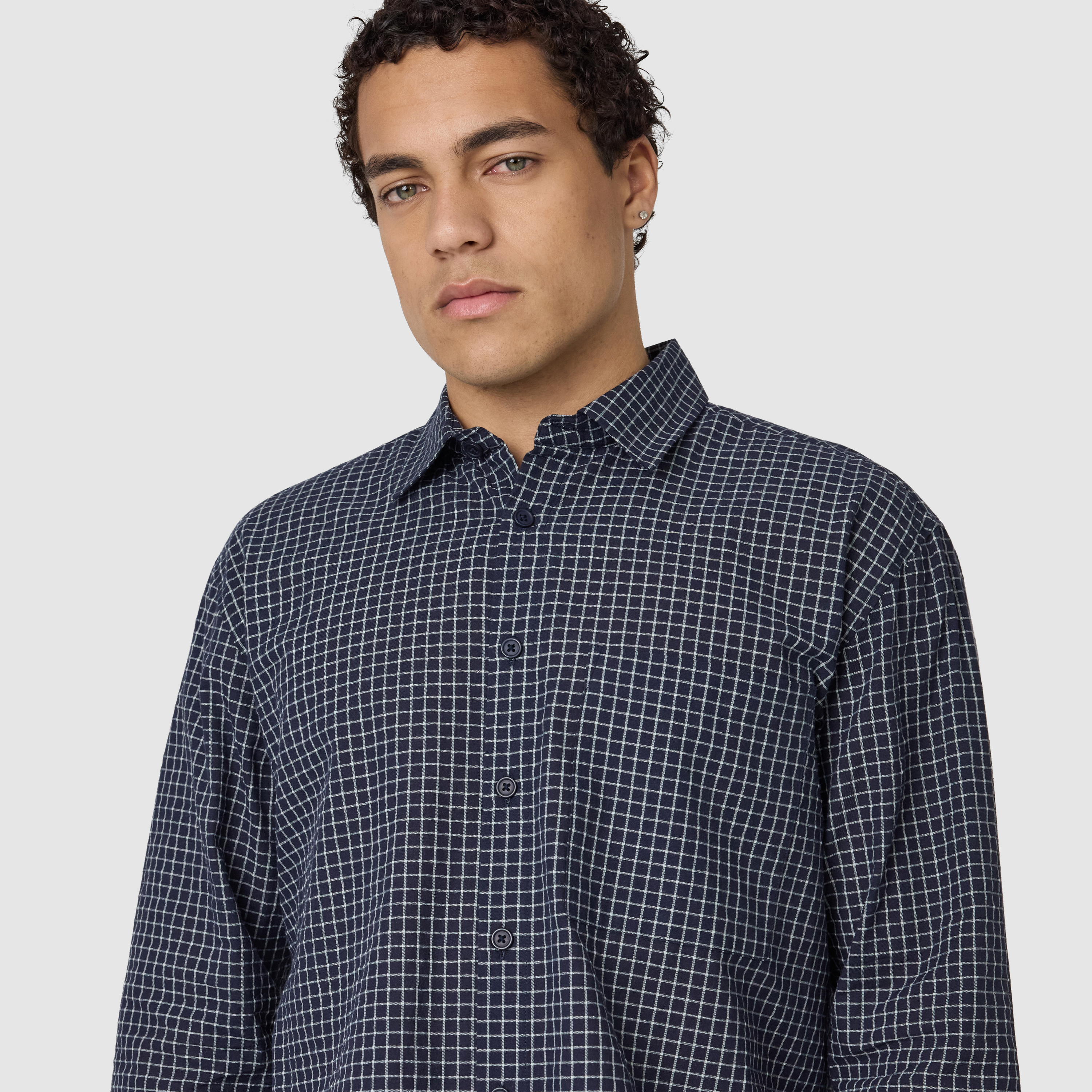 Navy Johnson Boxy Check Shirt