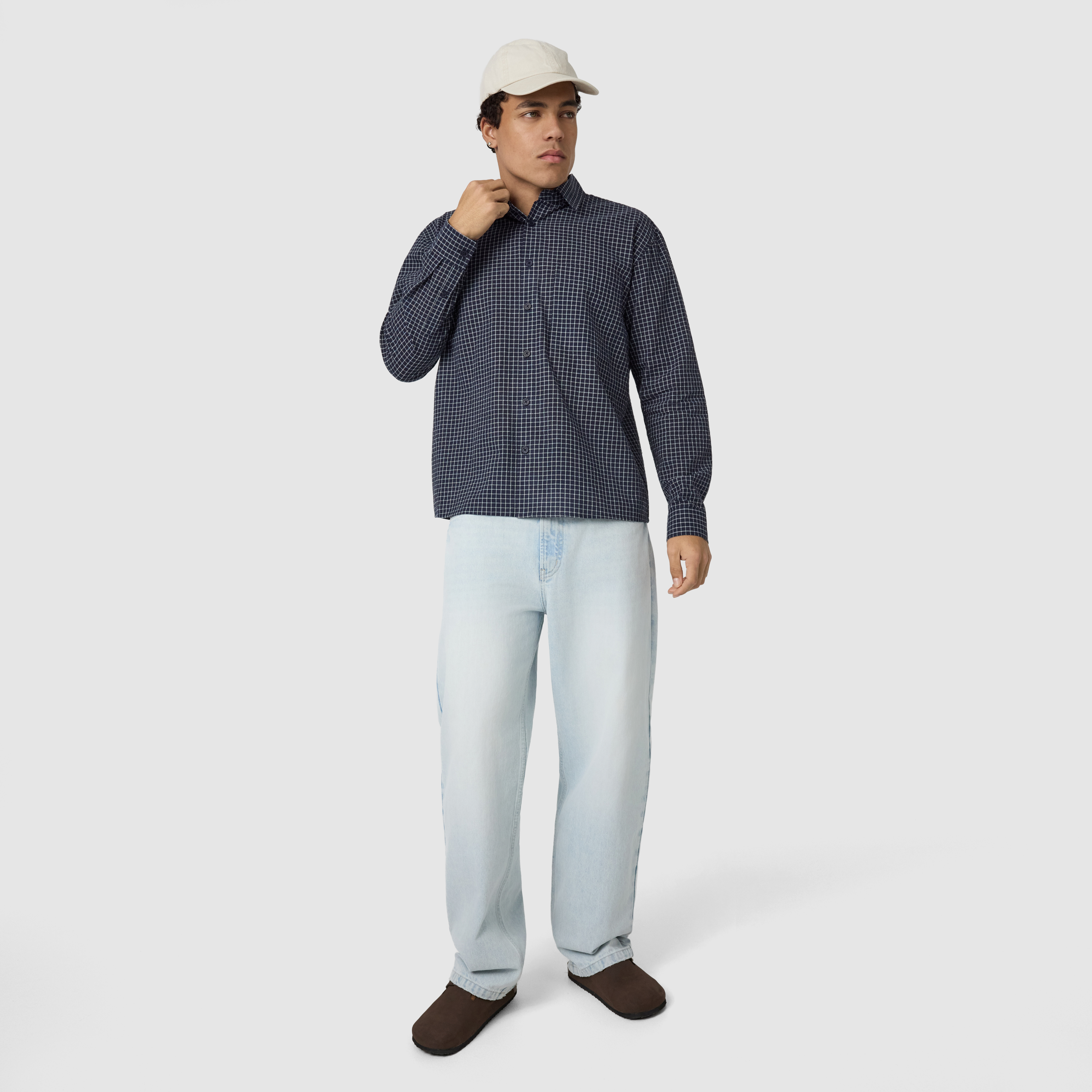 Navy Johnson Boxy Check Shirt