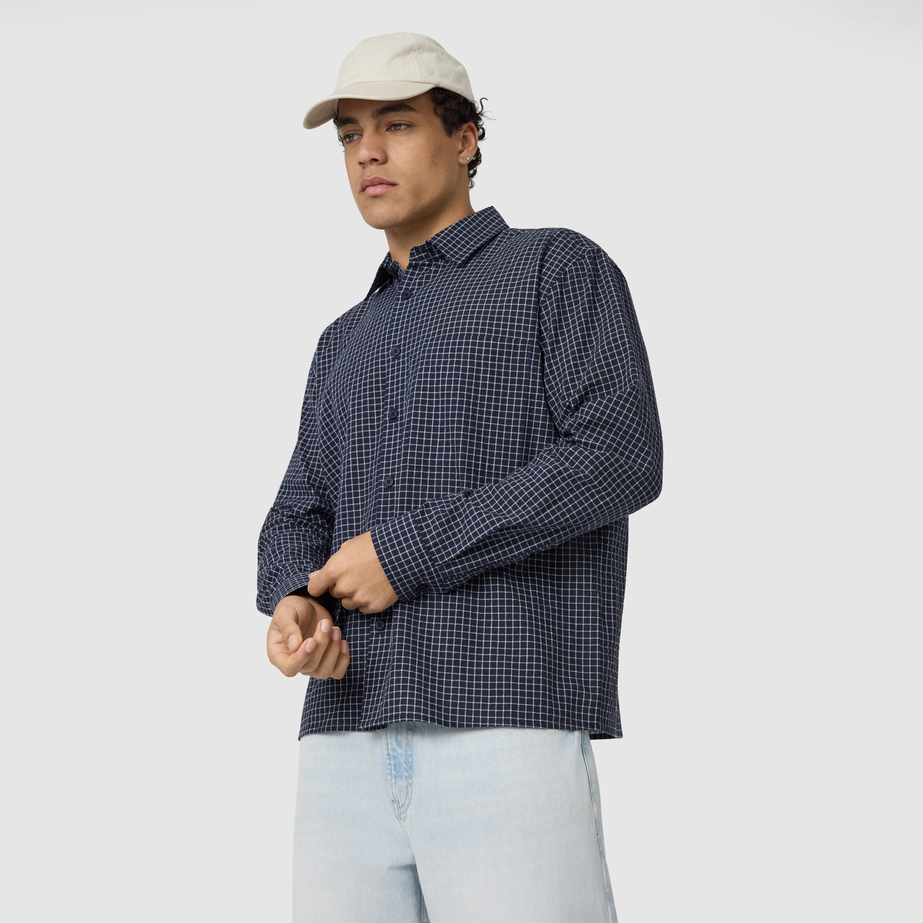 Navy Johnson Boxy Check Shirt