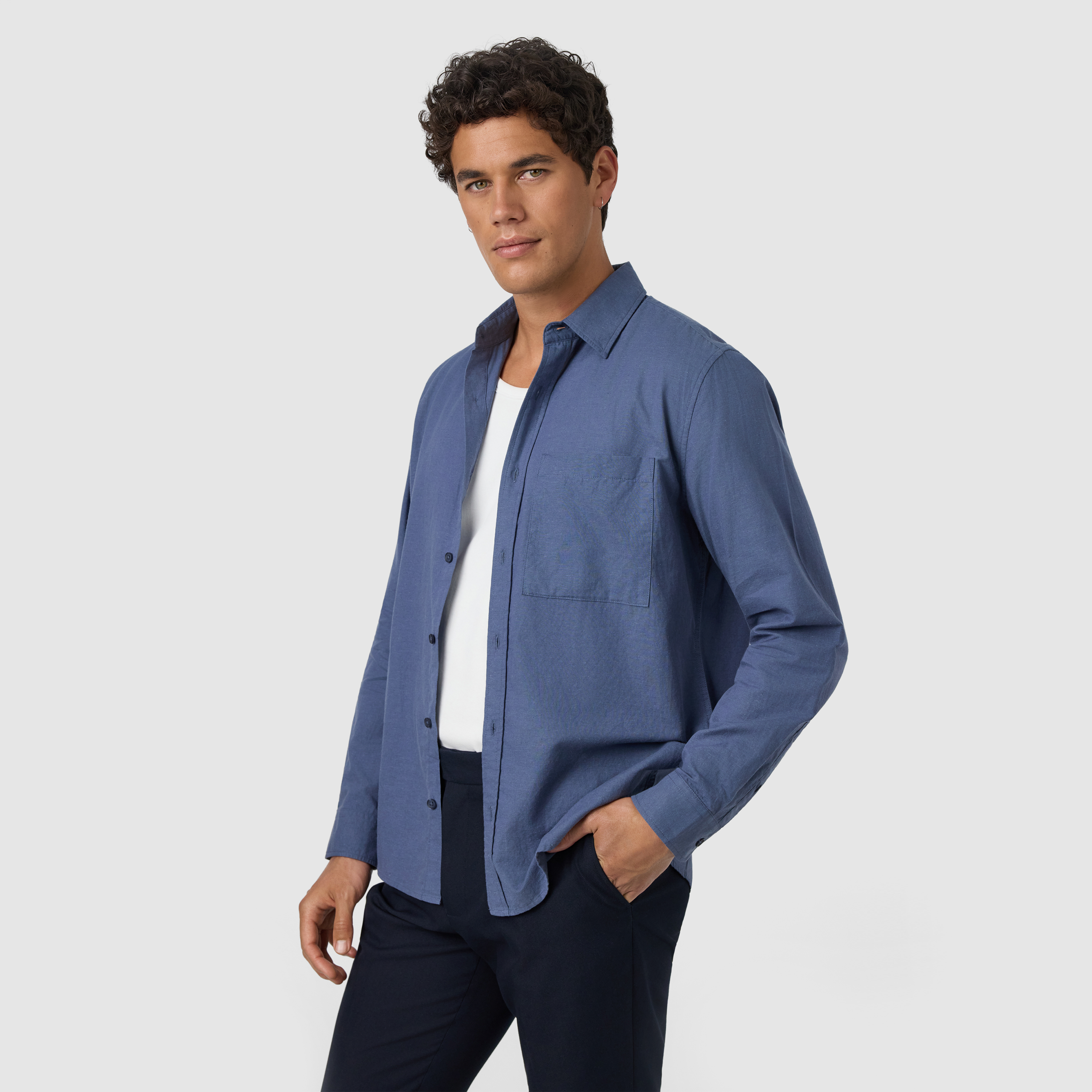 Steel Blue Cuba Cotton Linen Shirt