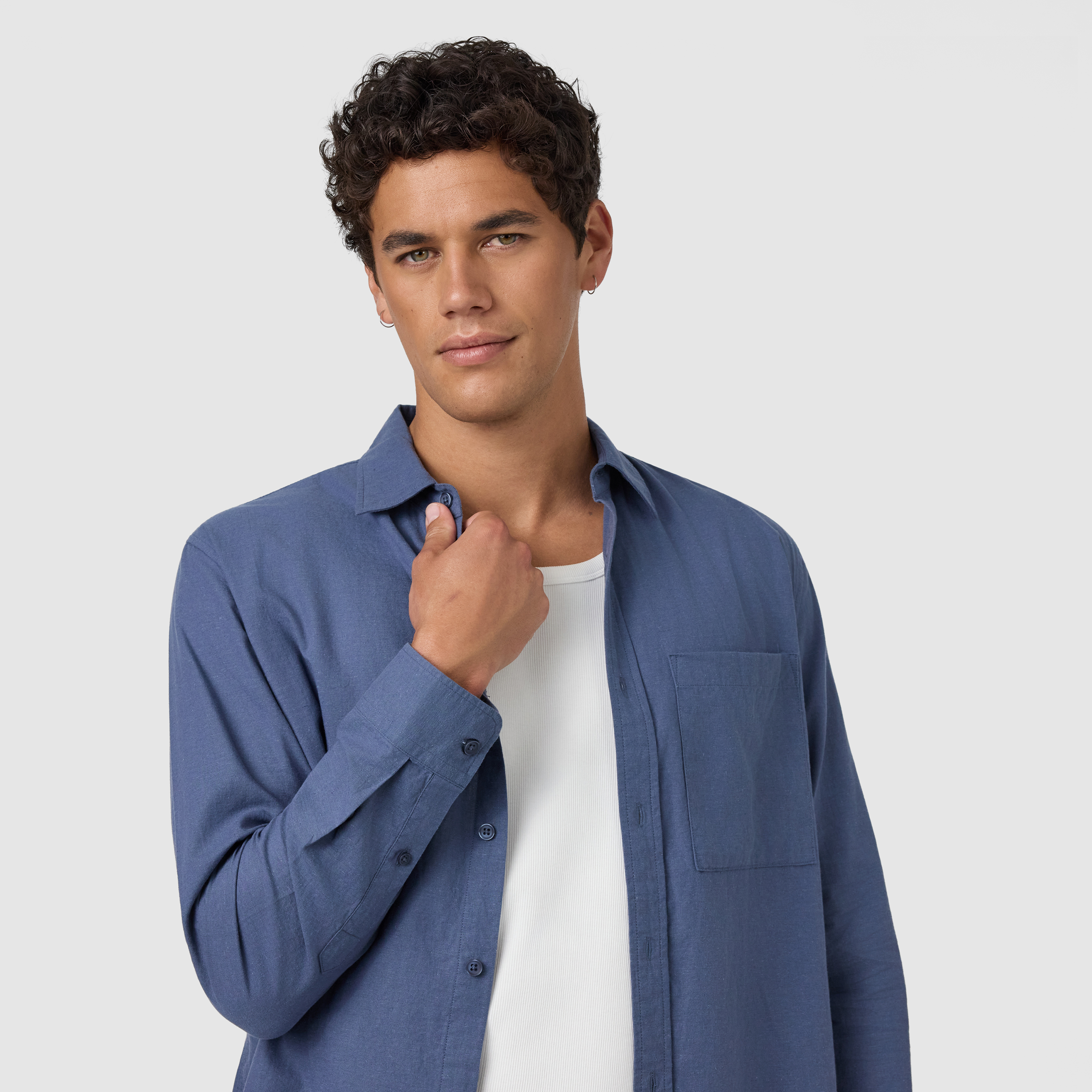 Steel Blue Cuba Cotton Linen Shirt