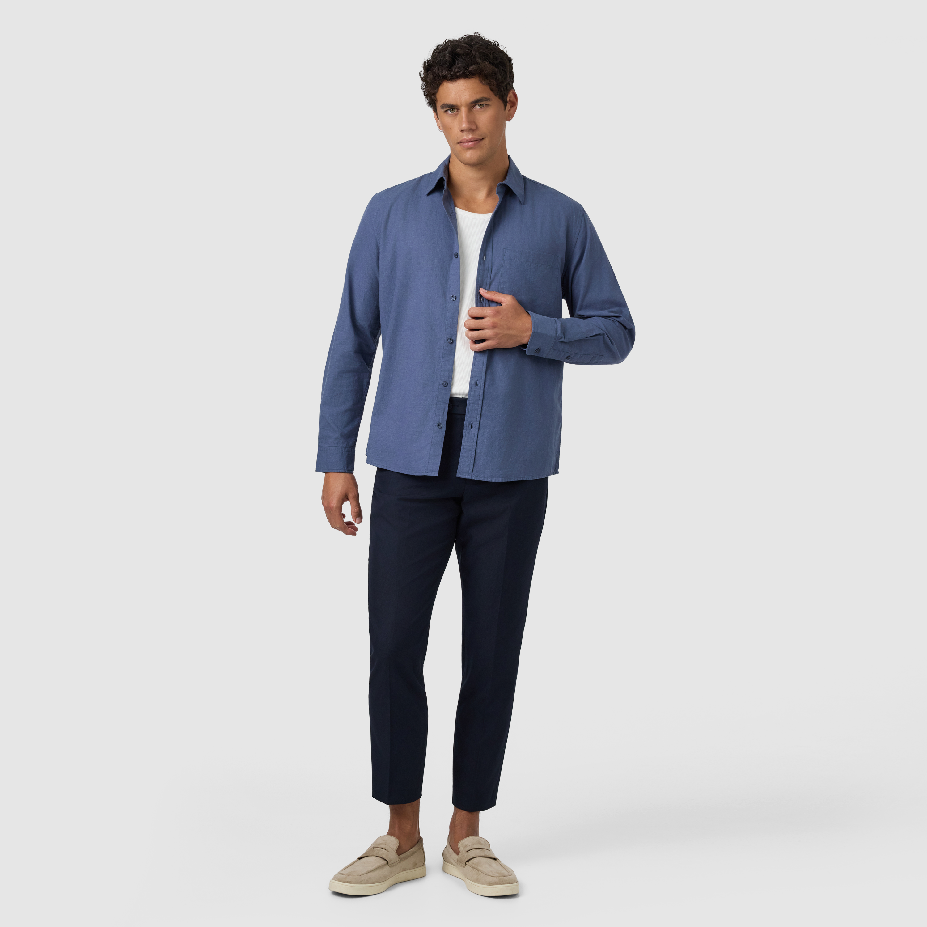 Steel Blue Cuba Cotton Linen Shirt