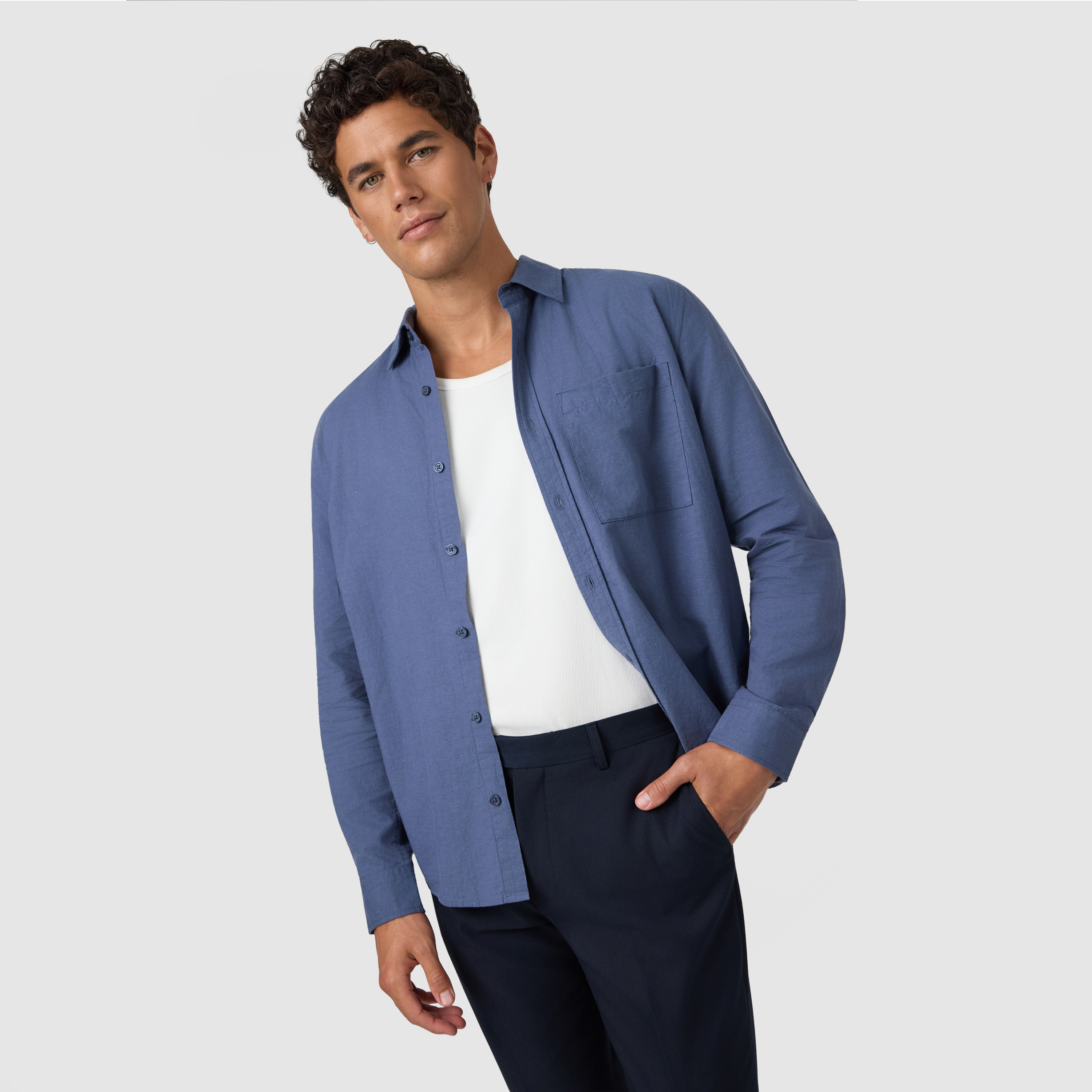 Steel Blue Cuba Cotton Linen Shirt