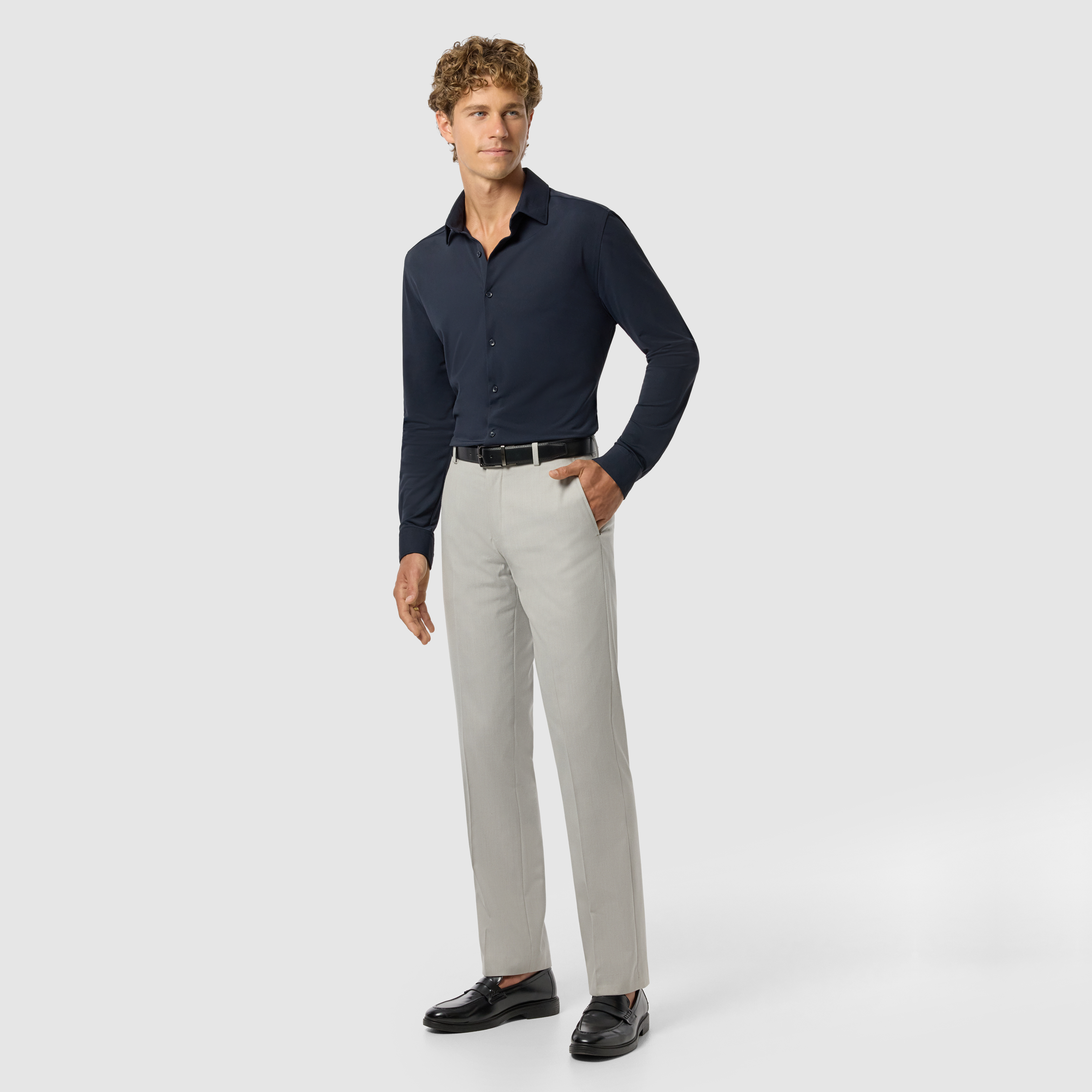 Ice Grey Elm Classic Textured Stretch Dress Pant