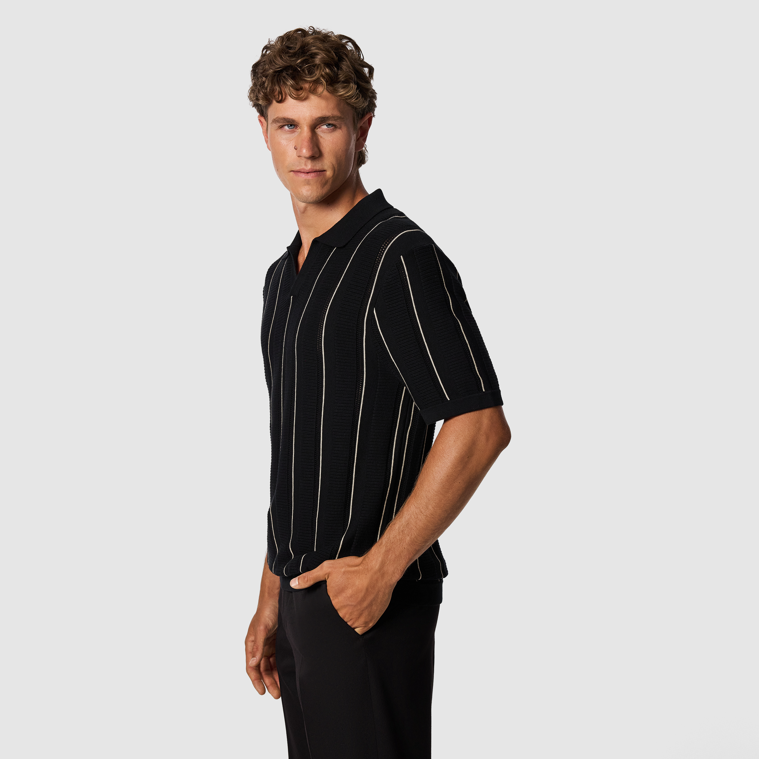 Black Barlow Relaxed Knit Polo