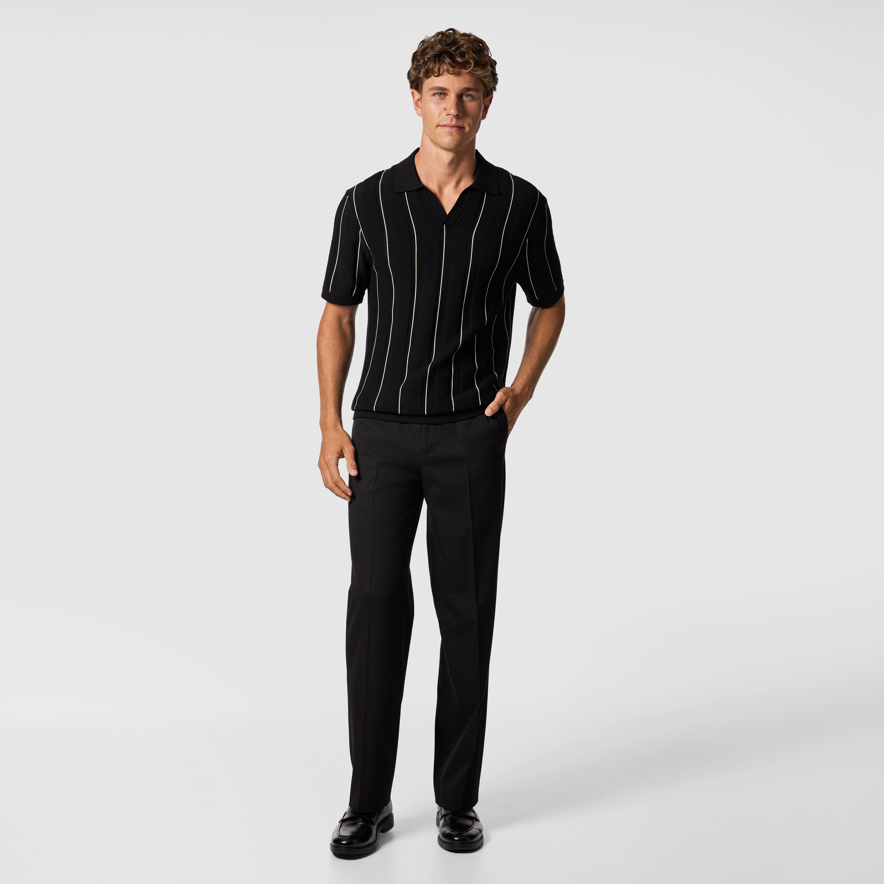 Black Barlow Relaxed Knit Polo