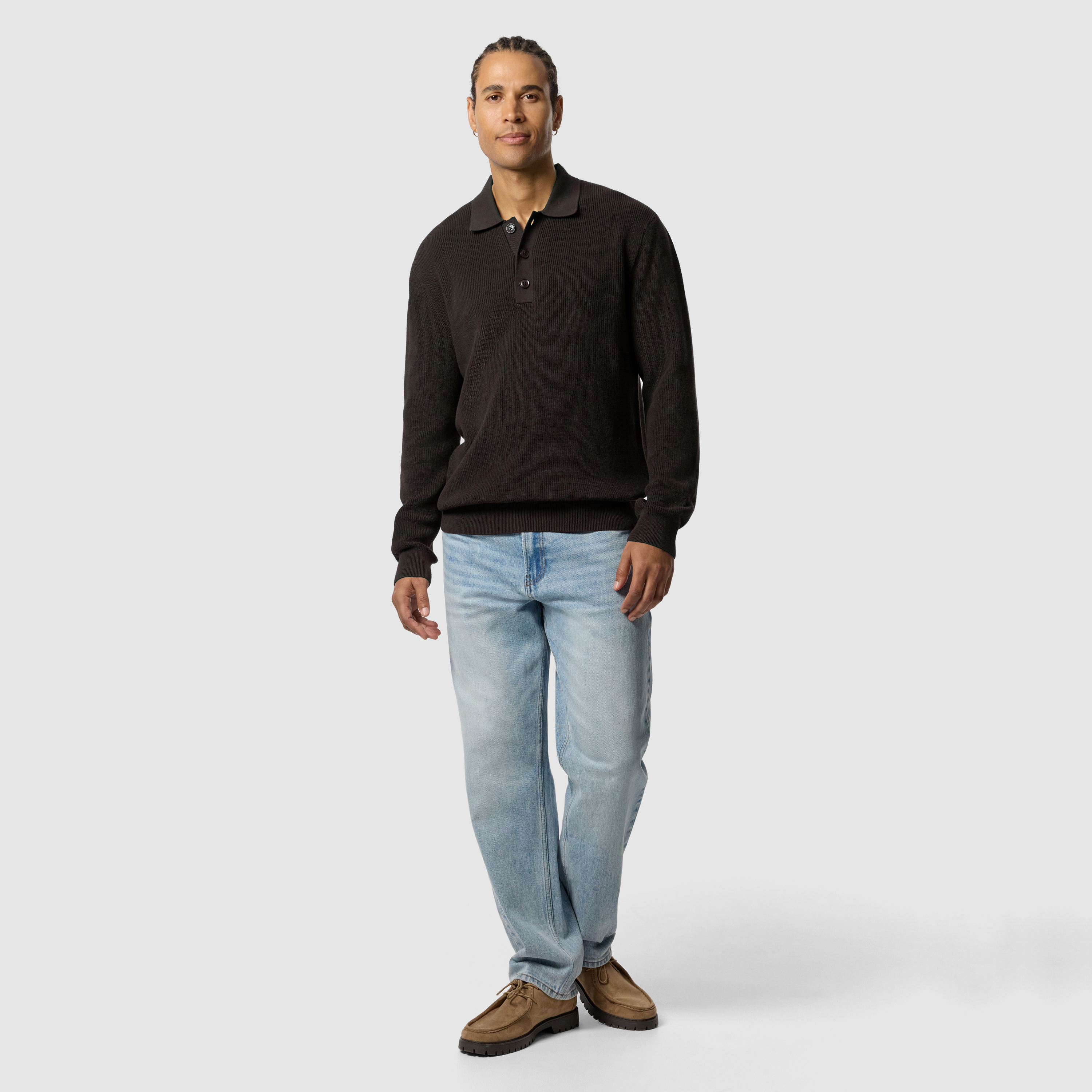 Brown Sammy Cotton Relaxed Knit Polo