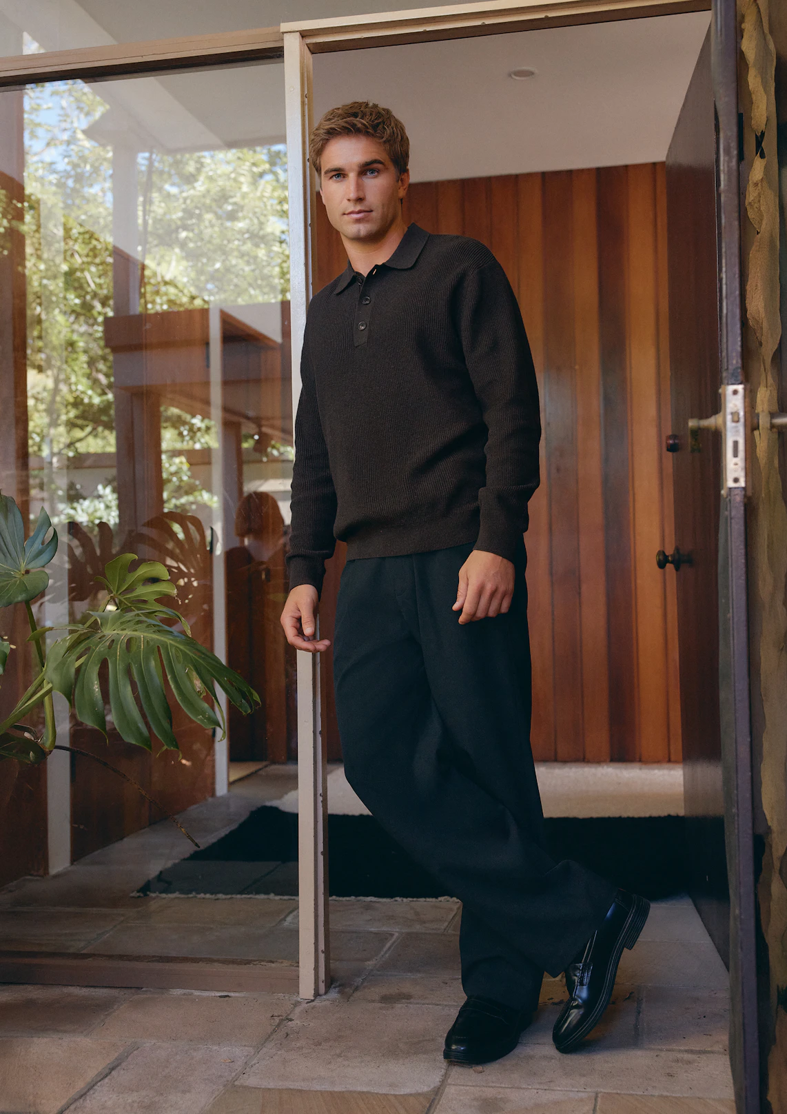 Brown Sammy Cotton Relaxed Knit Polo