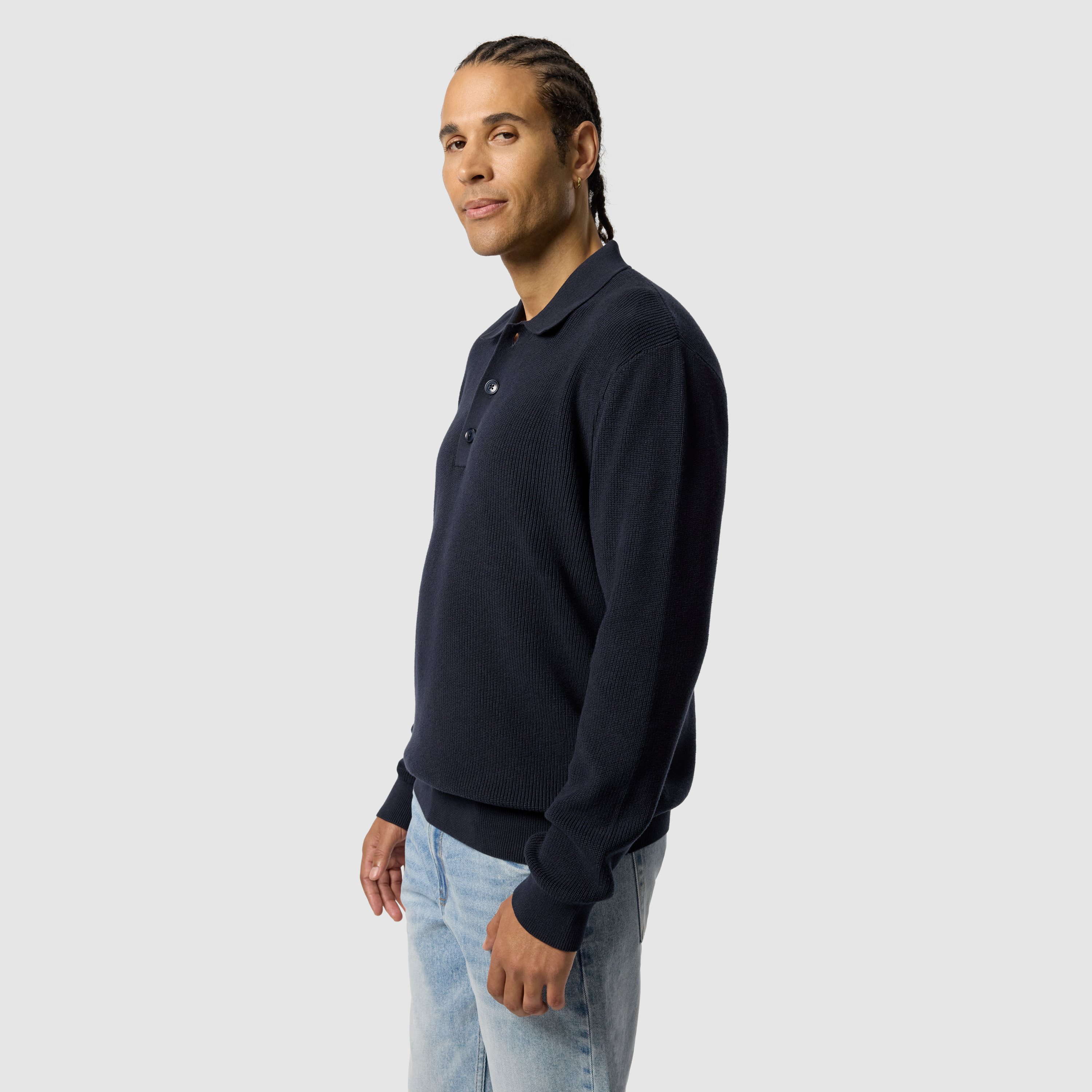 Navy Sammy Ls Knit Polo