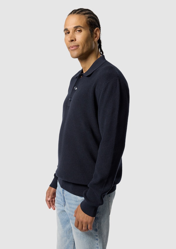 Navy Sammy Ls Knit Polo