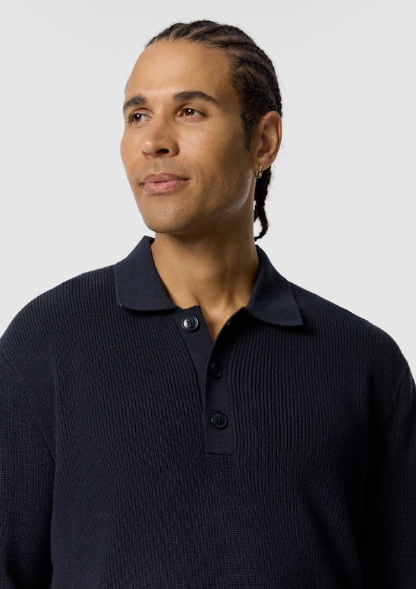 Navy Sammy Ls Knit Polo
