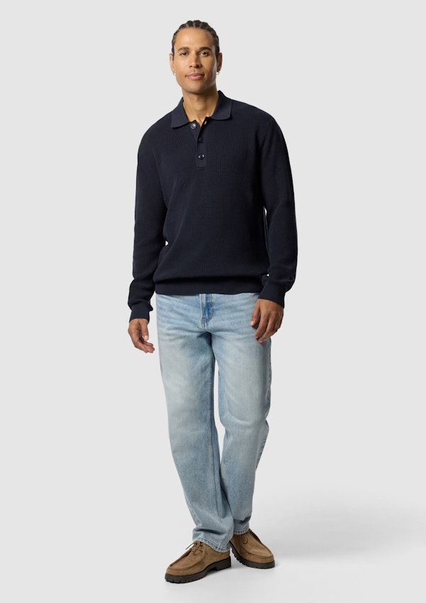 Navy Sammy Ls Knit Polo