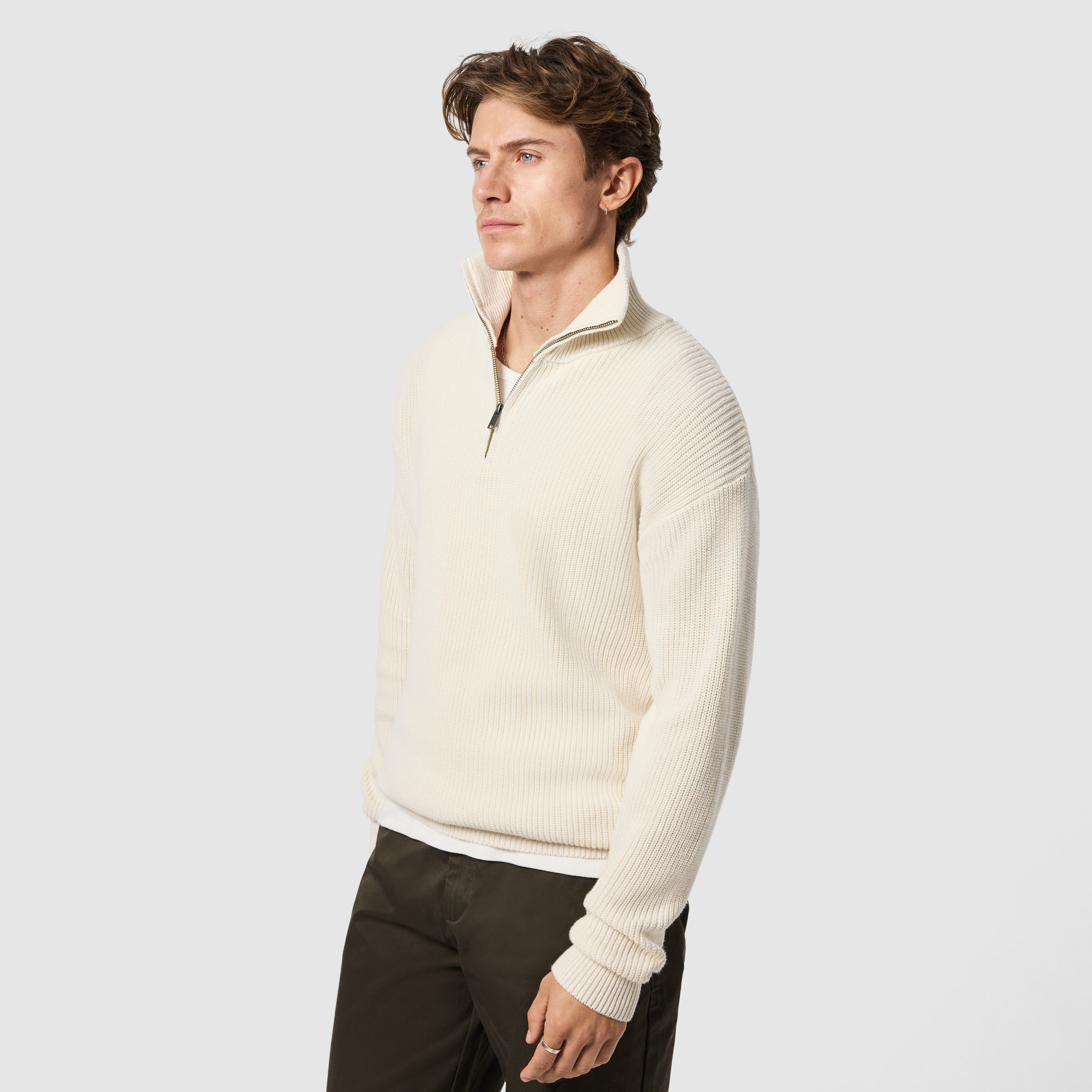 Ecru Rowan Cotton Blend Quarter Zip Knit