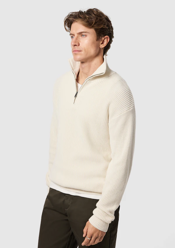 Ecru Rowan Cotton Blend Quarter Zip Knit