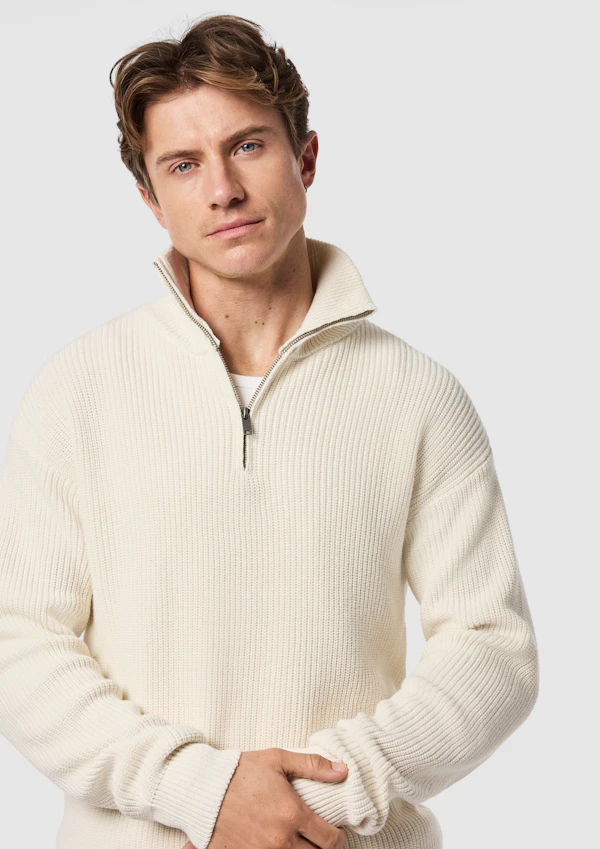 Ecru Rowan Cotton Blend Quarter Zip Knit