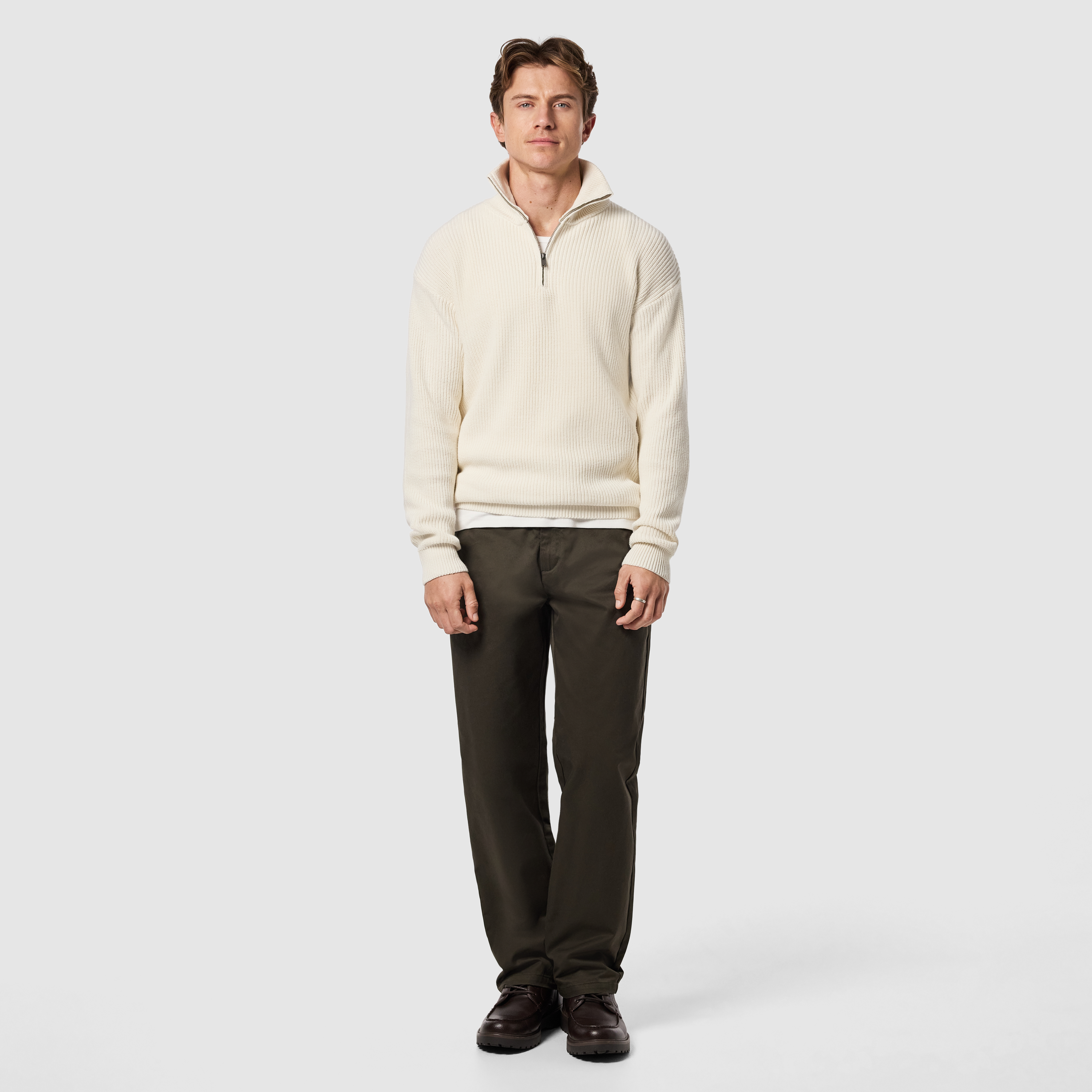 Ecru Rowan Cotton Blend Quarter Zip Knit