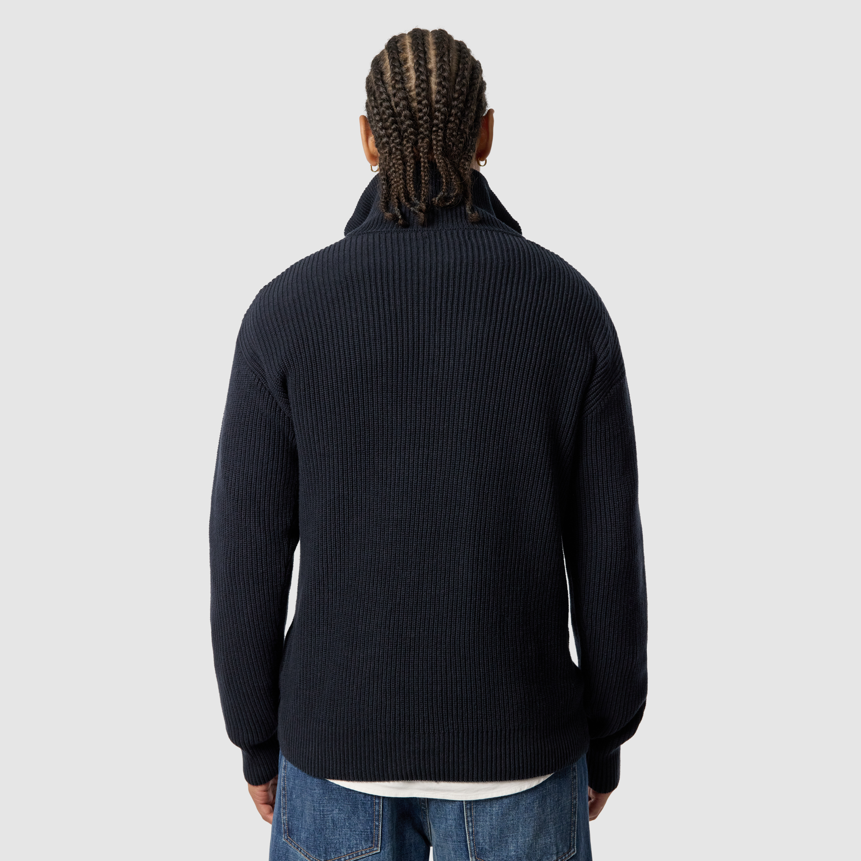Navy Rowan Cotton Blend Quarter Zip Knit