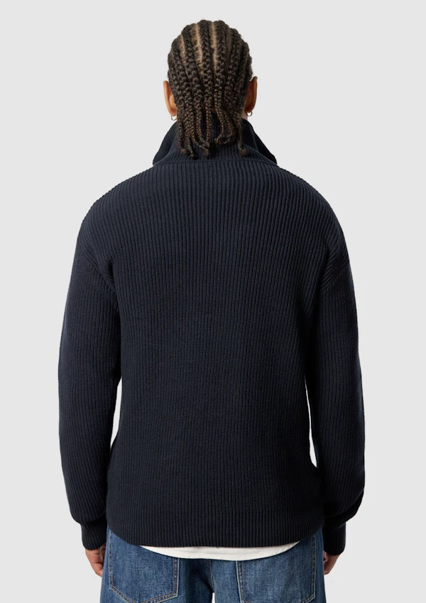 Navy Rowan Cotton Blend Quarter Zip Knit