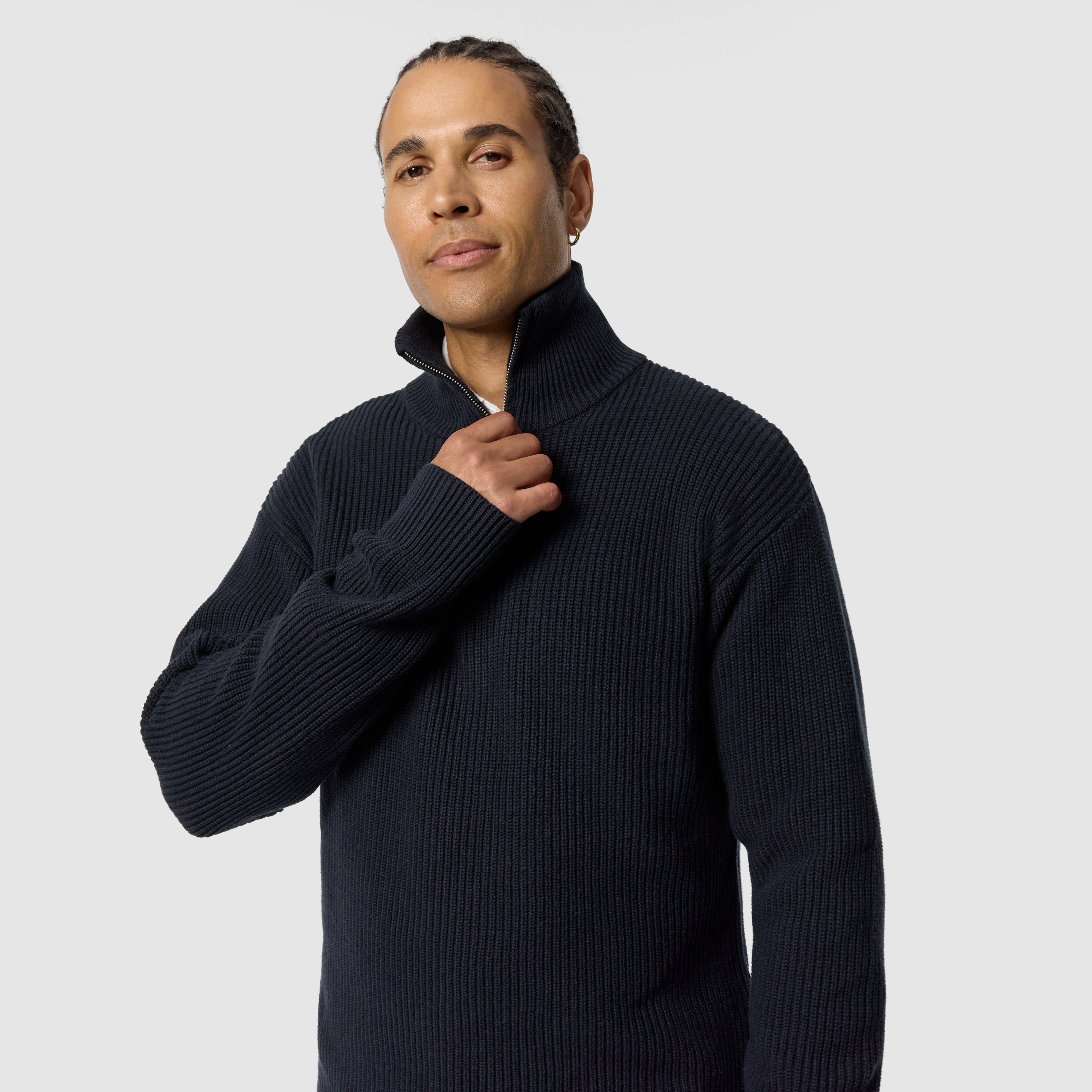 Navy Rowan Cotton Blend Quarter Zip Knit
