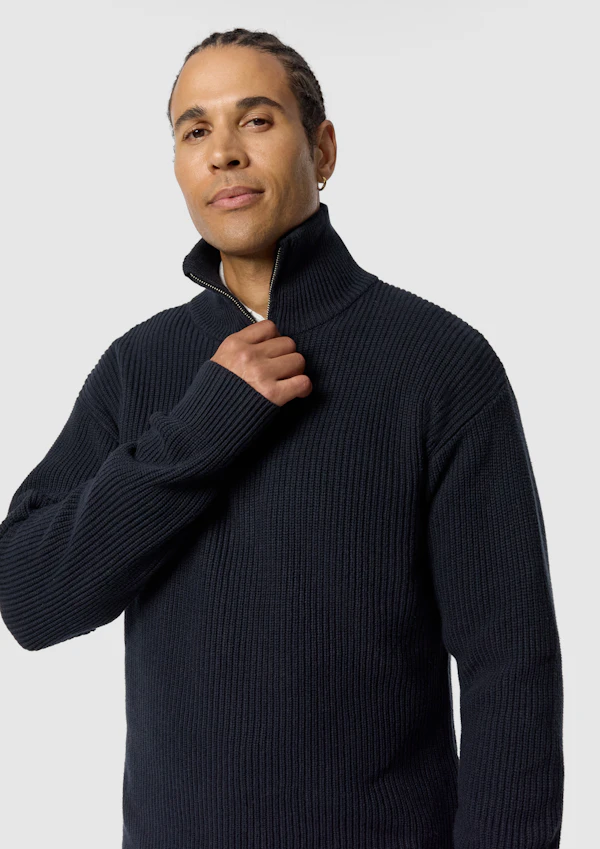 Navy Rowan Cotton Blend Quarter Zip Knit