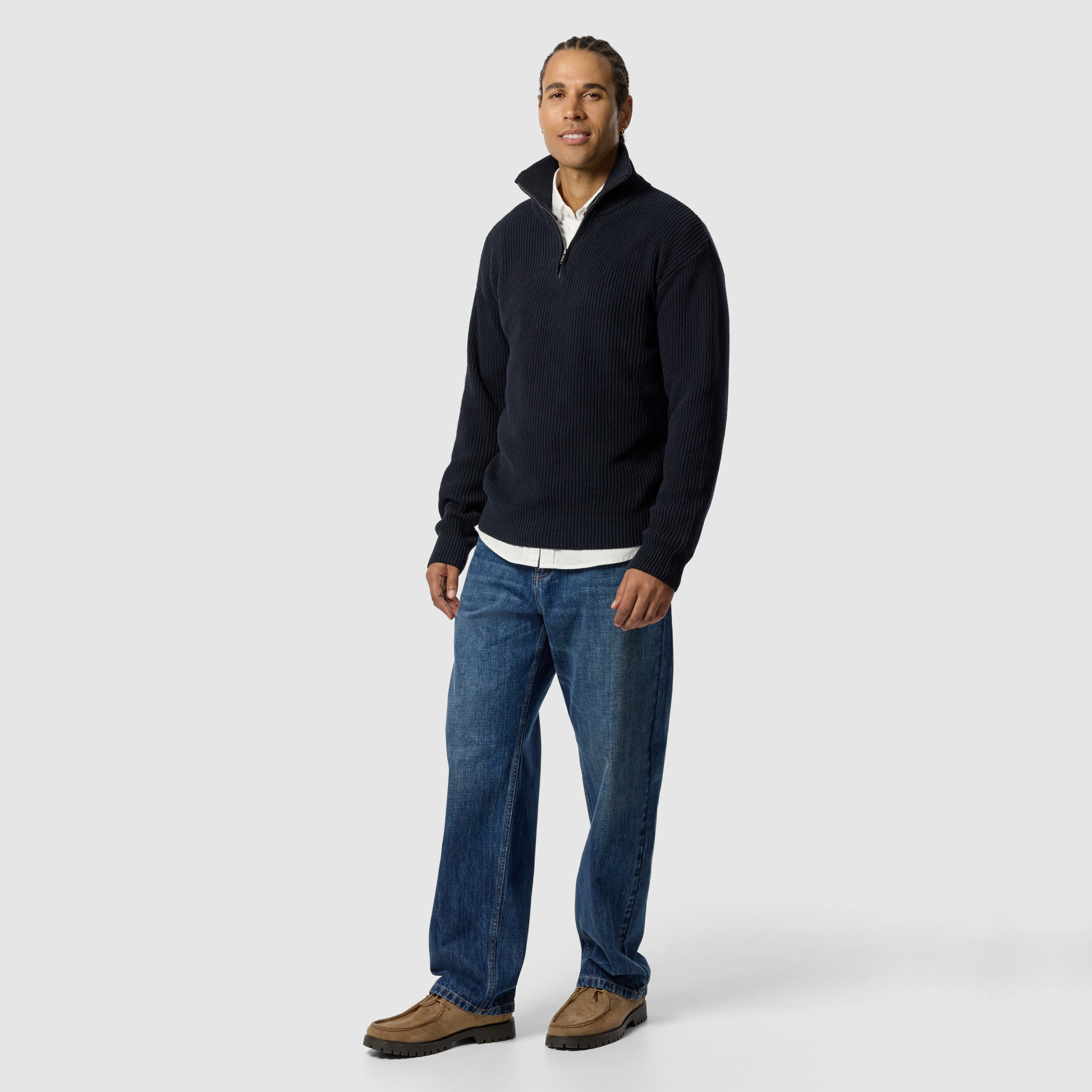 Navy Rowan Cotton Blend Quarter Zip Knit