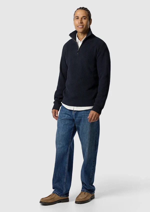 Navy Rowan Cotton Blend Quarter Zip Knit